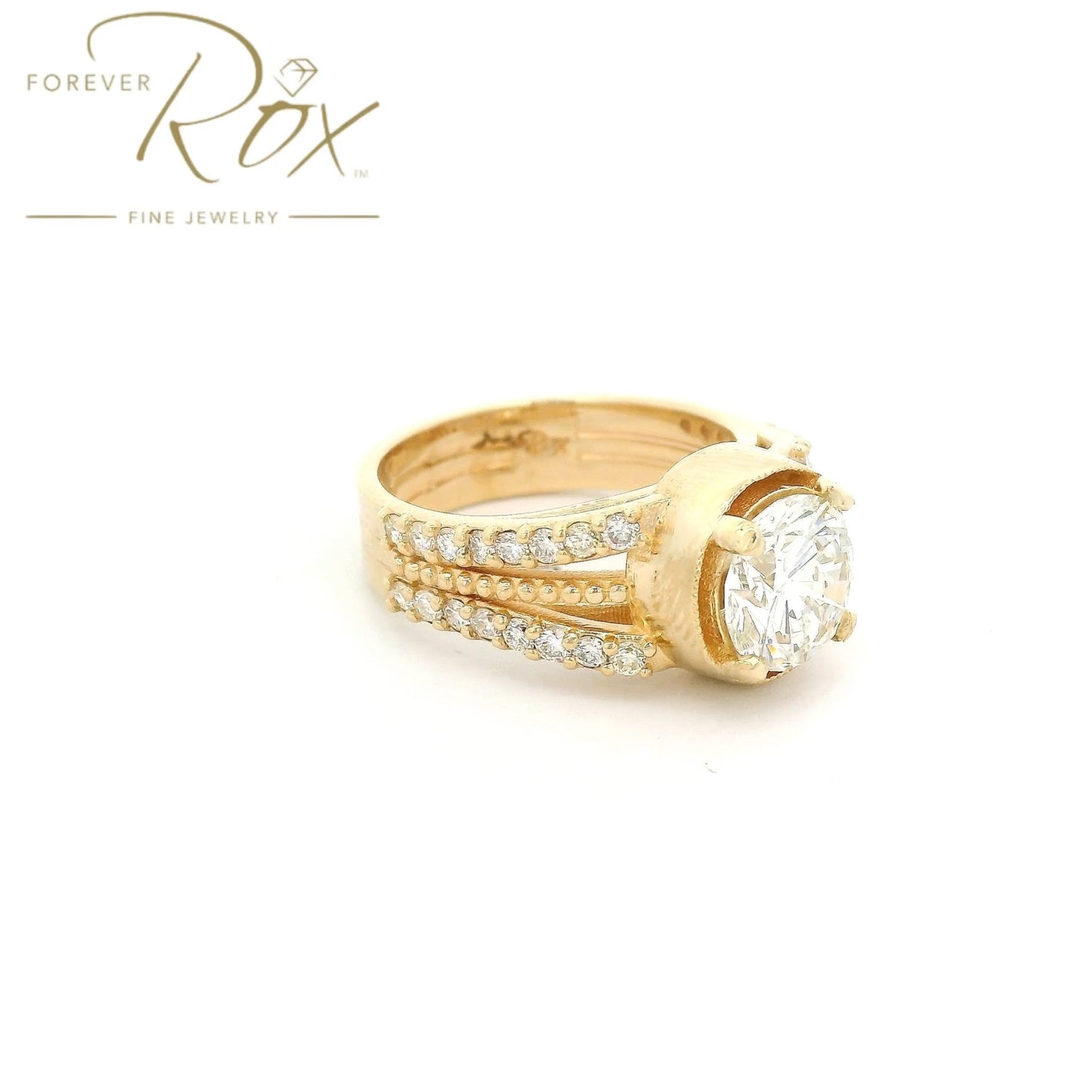 Custom Round Brilliant Cut Diamond Bridal Rang with Three Split Shank and Milgrain Design - Forever Rox Fine Jewelry