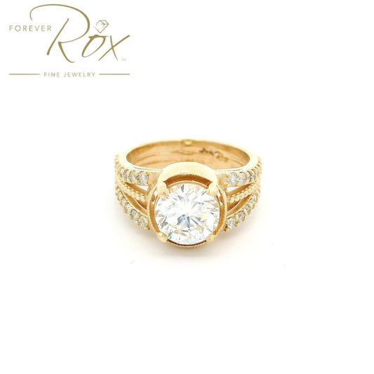 Custom Round Brilliant Cut Diamond Bridal Rang with Three Split Shank and Milgrain Design - Forever Rox Fine Jewelry