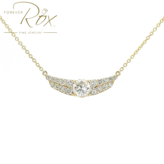 Custom Round Cut Diamond Curve Pendant with Diamond Accents - Forever Rox Fine Jewelry