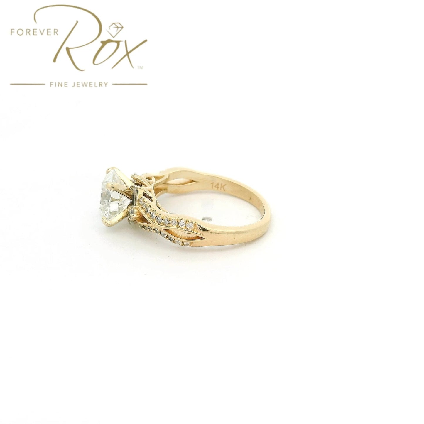 Custom Round Cut Diamond Engagement Ring with Baguette & Round Cut Diamond Accents - Forever Rox Fine Jewelry