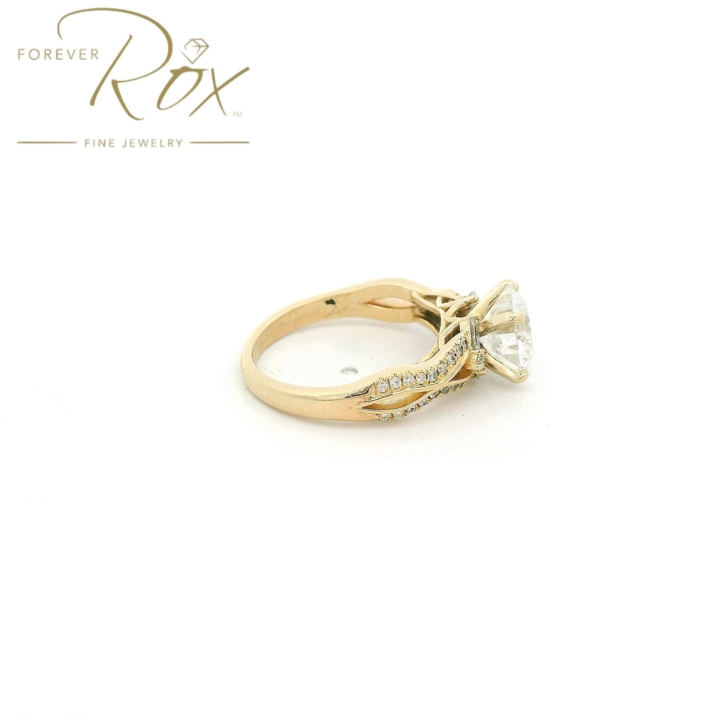 Custom Round Cut Diamond Engagement Ring with Baguette & Round Cut Diamond Accents - Forever Rox Fine Jewelry