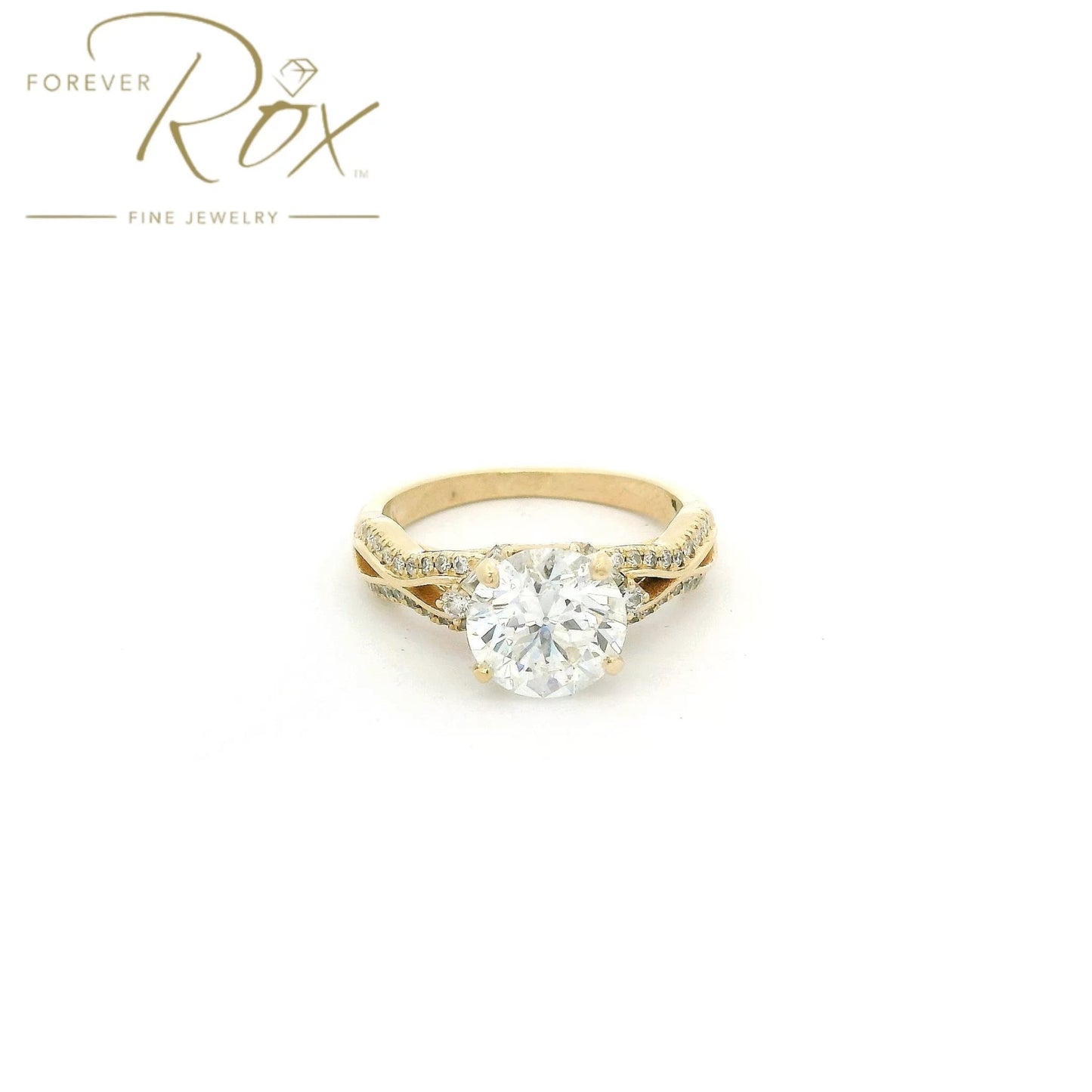 Custom Round Cut Diamond Engagement Ring with Baguette & Round Cut Diamond Accents - Forever Rox Fine Jewelry