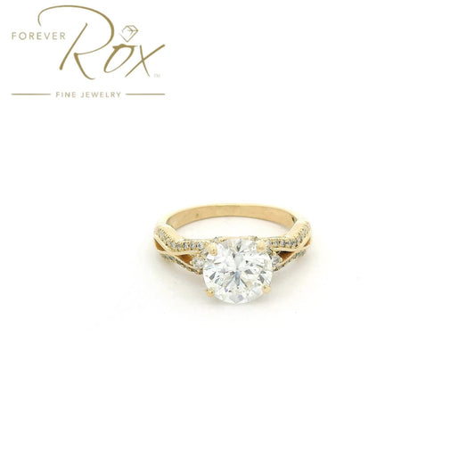 Custom Round Cut Diamond Engagement Ring with Baguette & Round Cut Diamond Accents - Forever Rox Fine Jewelry