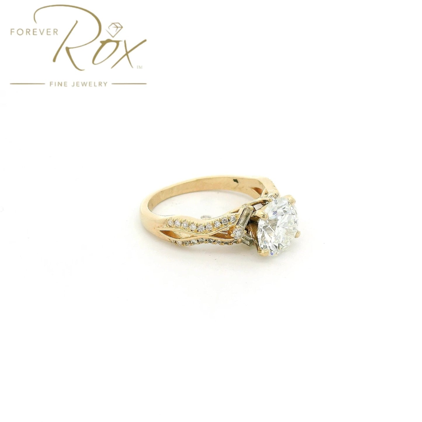 Custom Round Cut Diamond Engagement Ring with Baguette & Round Cut Diamond Accents - Forever Rox Fine Jewelry