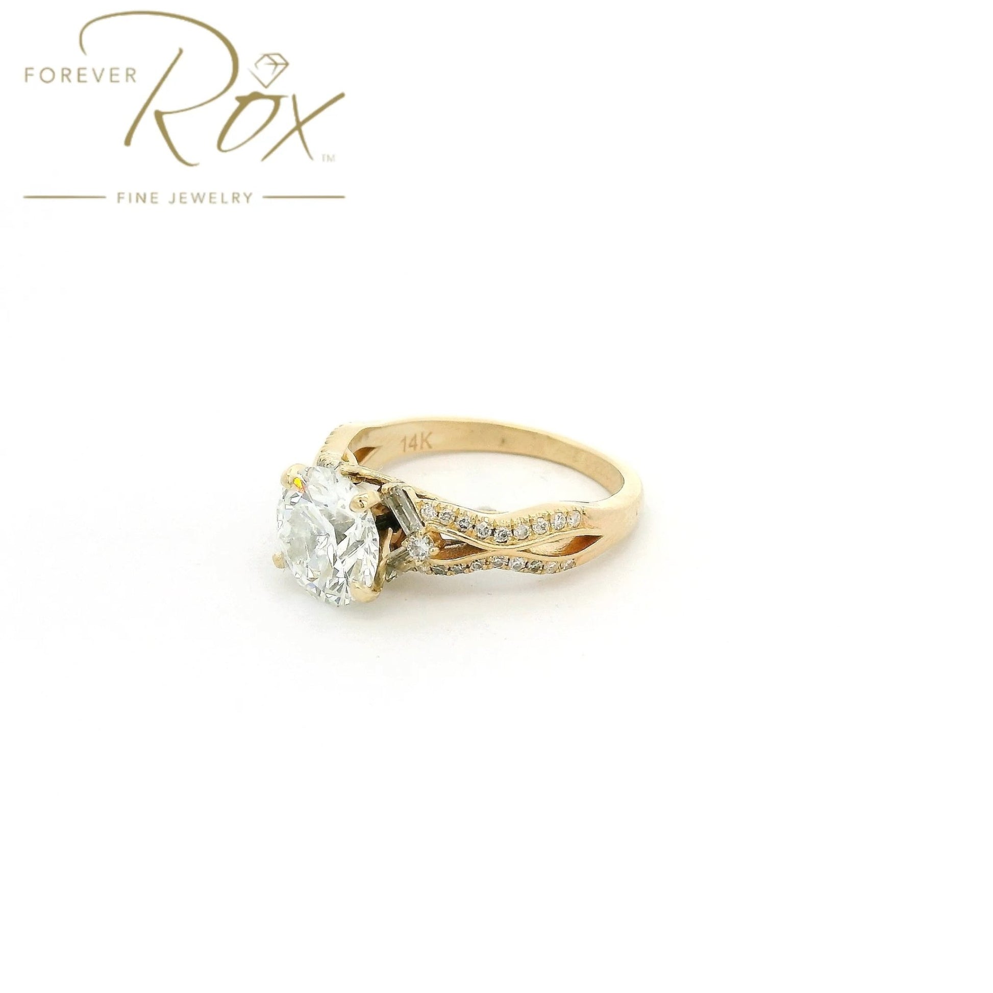Custom Round Cut Diamond Engagement Ring with Baguette & Round Cut Diamond Accents - Forever Rox Fine Jewelry