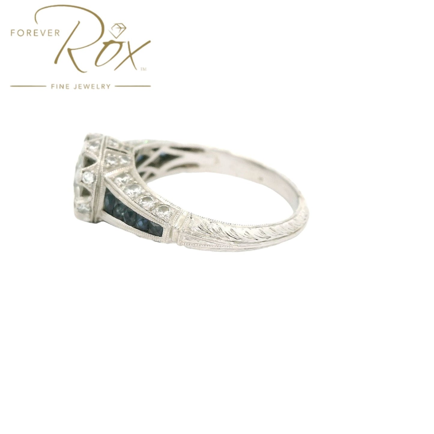 Custom Round Cut Diamond Ring With Sapphires & Diamonds Down Shank - Forever Rox