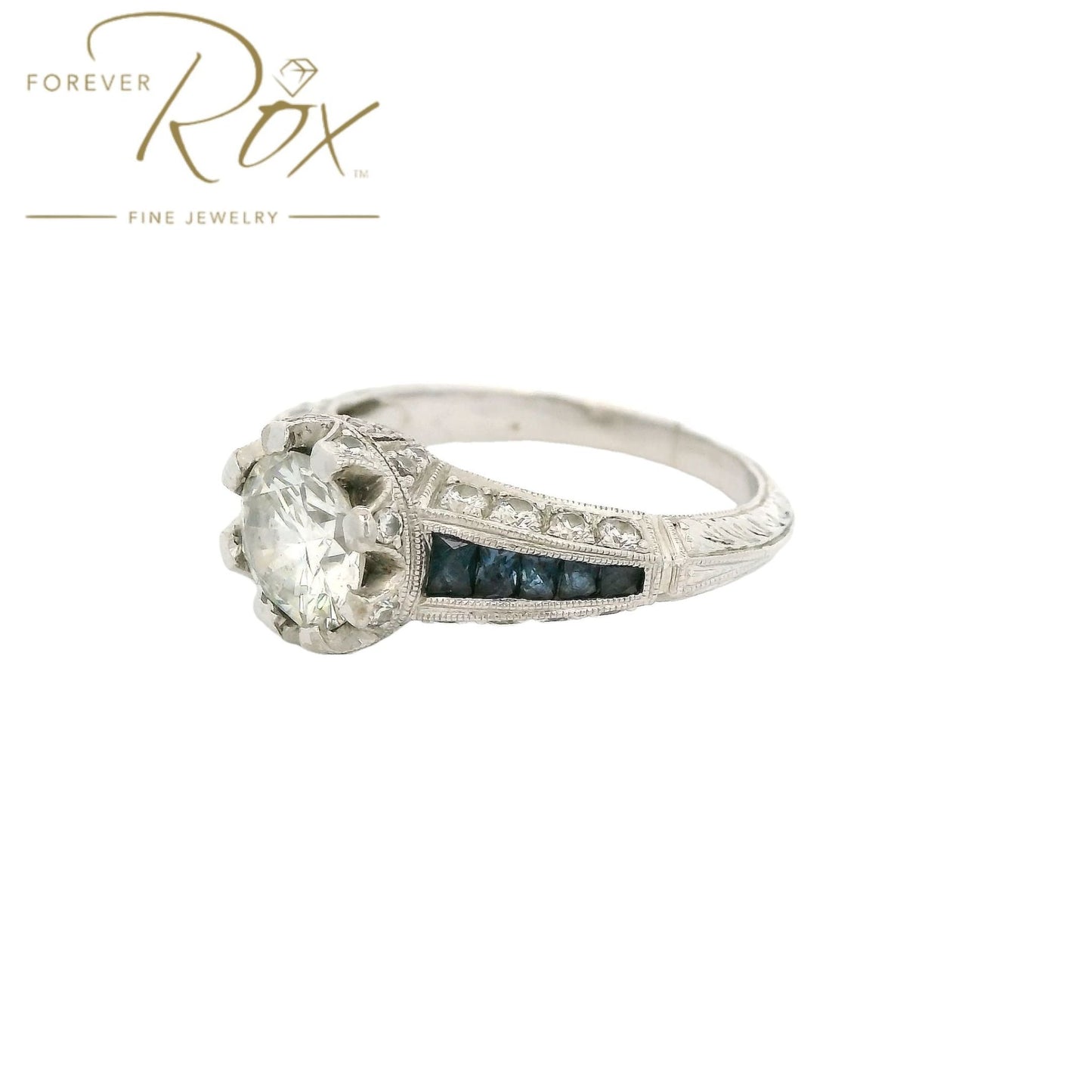 Custom Round Cut Diamond Ring With Sapphires & Diamonds Down Shank - Forever Rox