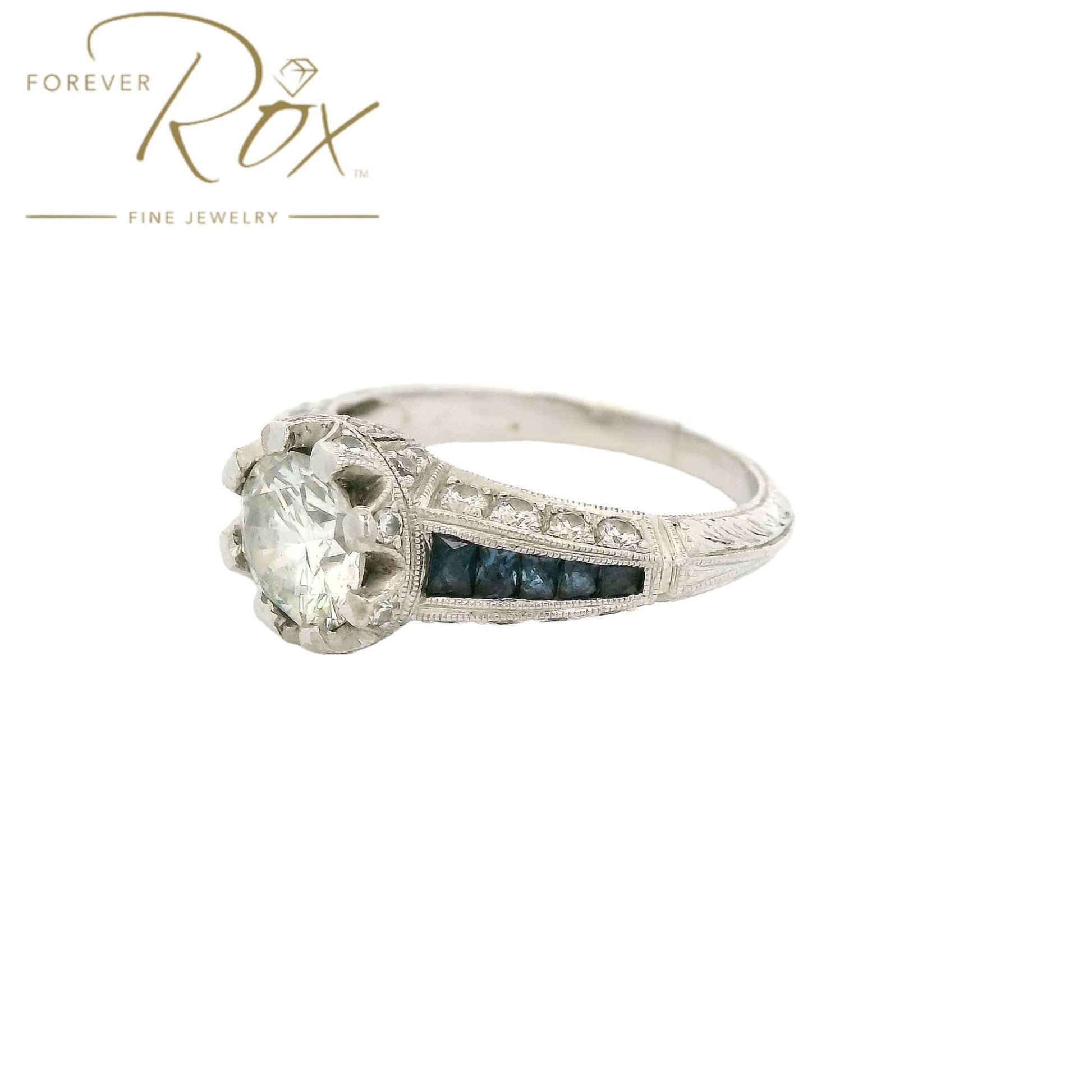 Custom Round Cut Diamond Ring With Sapphires & Diamonds Down Shank - Forever Rox