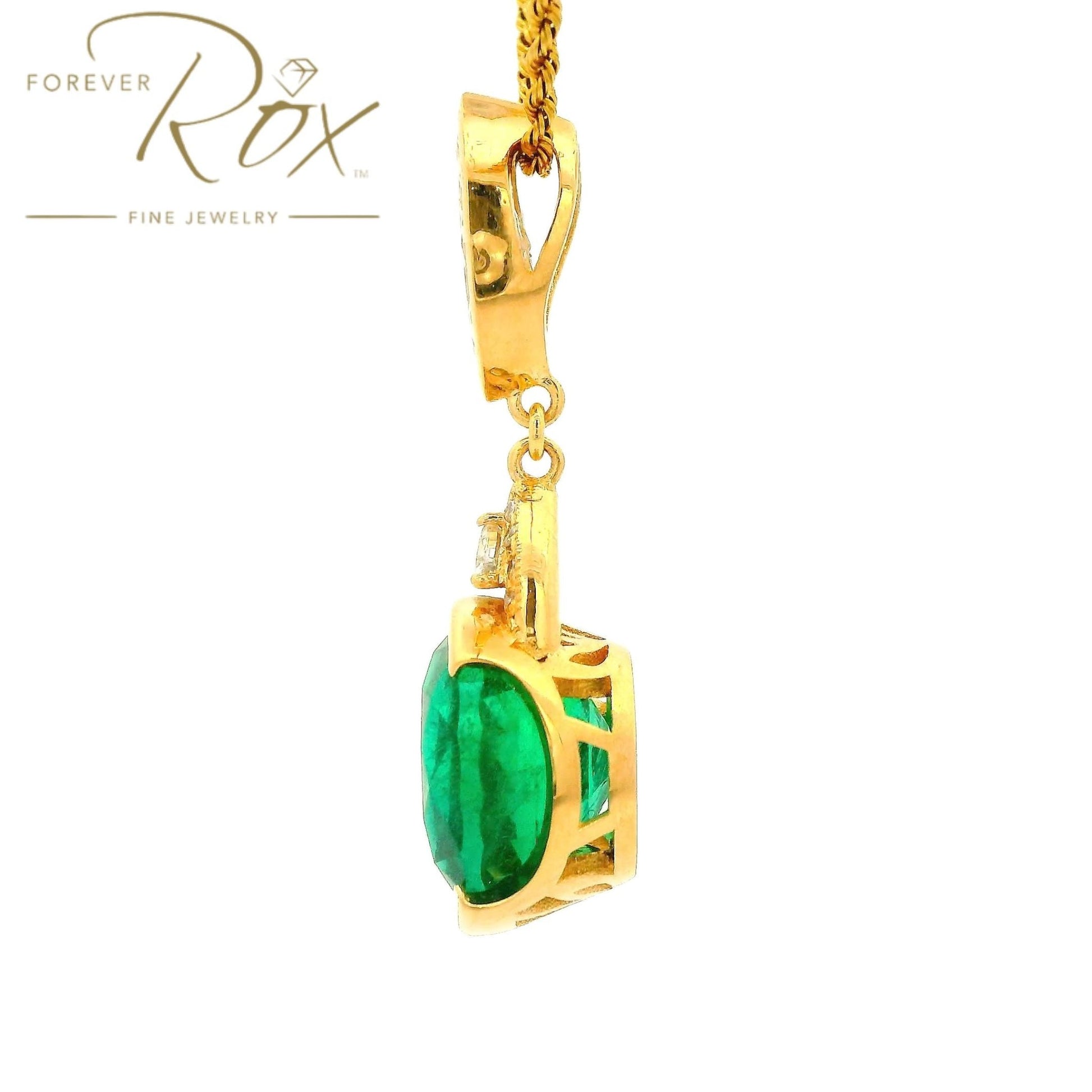 Custom Round Cut Emerald Pendant With Marquise & Trillion Cut Diamonds - Forever Rox