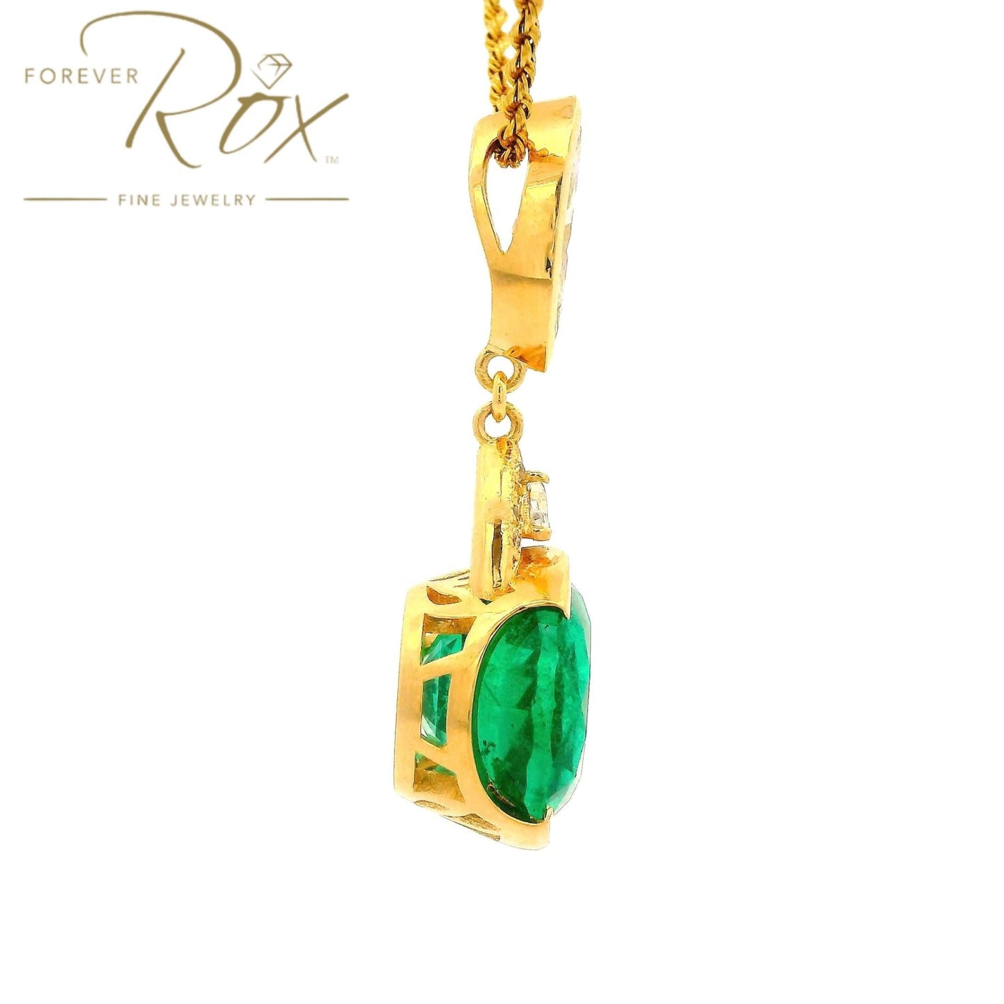 Custom Round Cut Emerald Pendant With Marquise & Trillion Cut Diamonds - Forever Rox