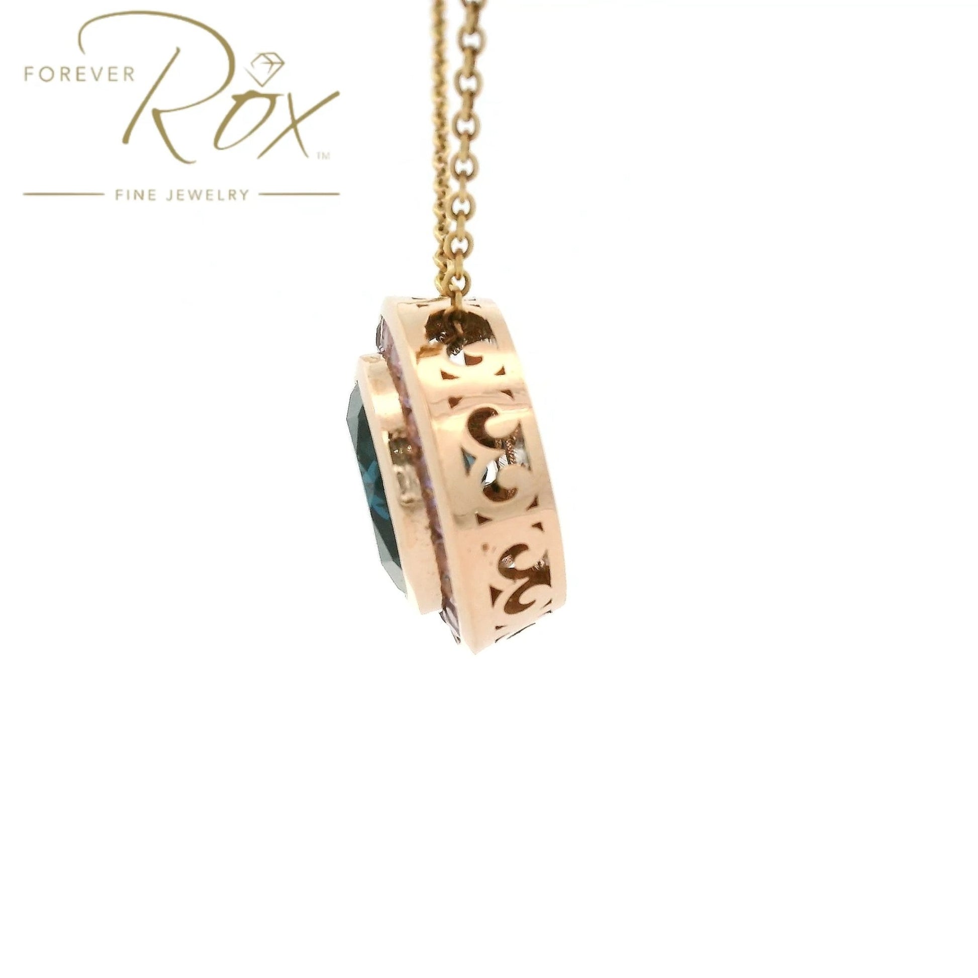 Custom Round Cut London Blue Topaz & Light Purple Sapphire Pendant - Forever Rox Fine Jewelry