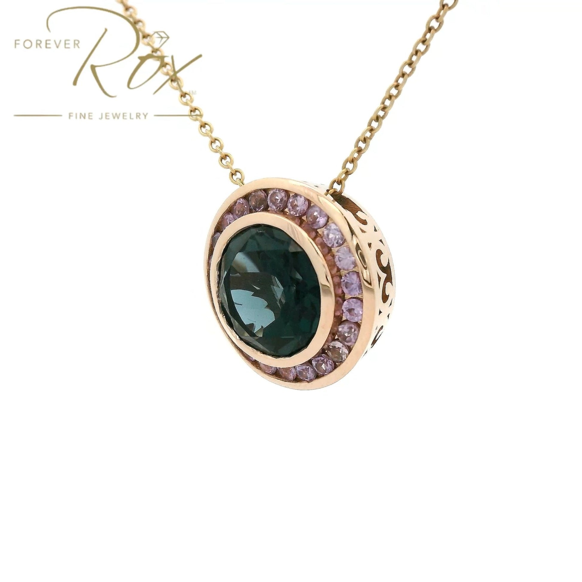 Custom Round Cut London Blue Topaz & Light Purple Sapphire Pendant - Forever Rox Fine Jewelry