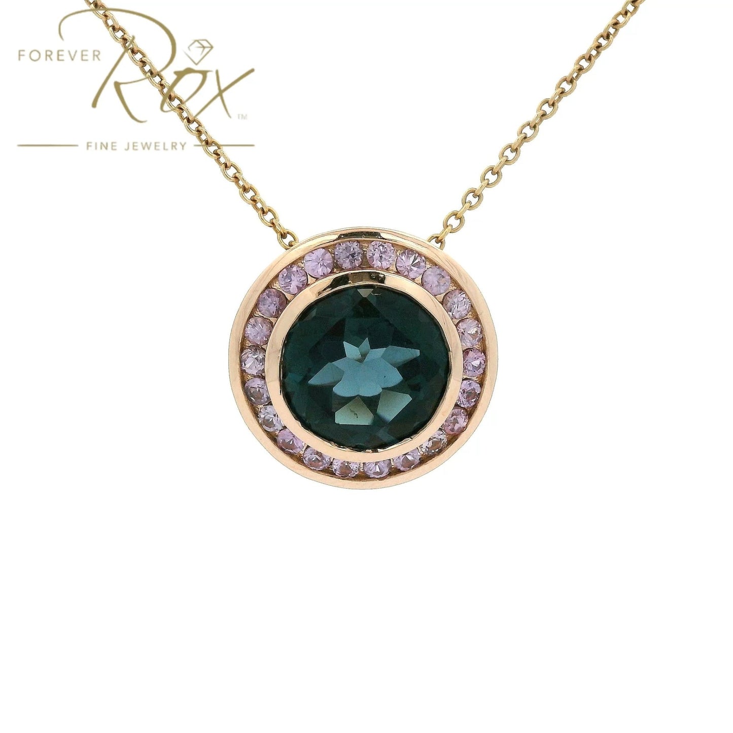 Custom Round Cut London Blue Topaz & Light Purple Sapphire Pendant - Forever Rox Fine Jewelry