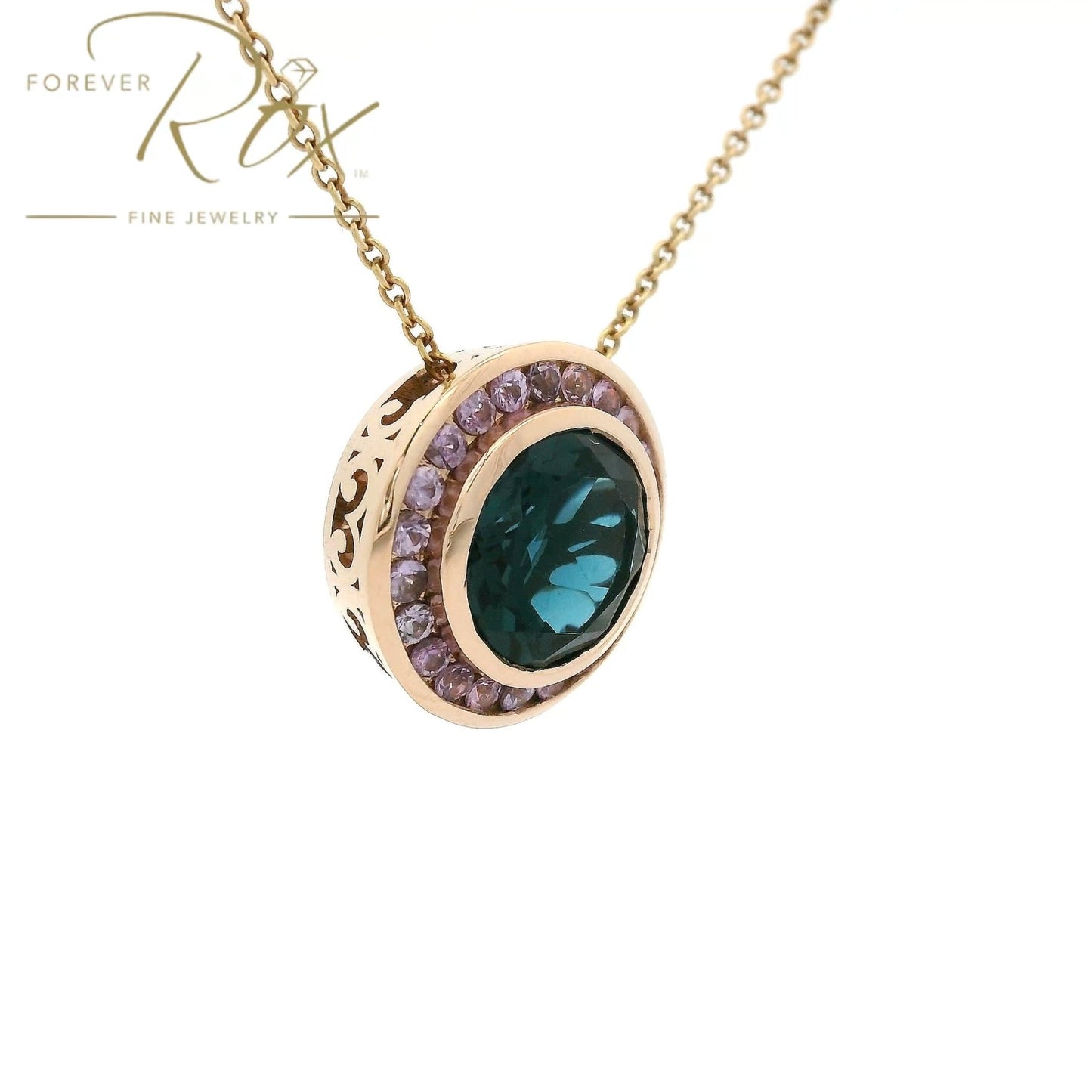 Custom Round Cut London Blue Topaz & Light Purple Sapphire Pendant - Forever Rox Fine Jewelry