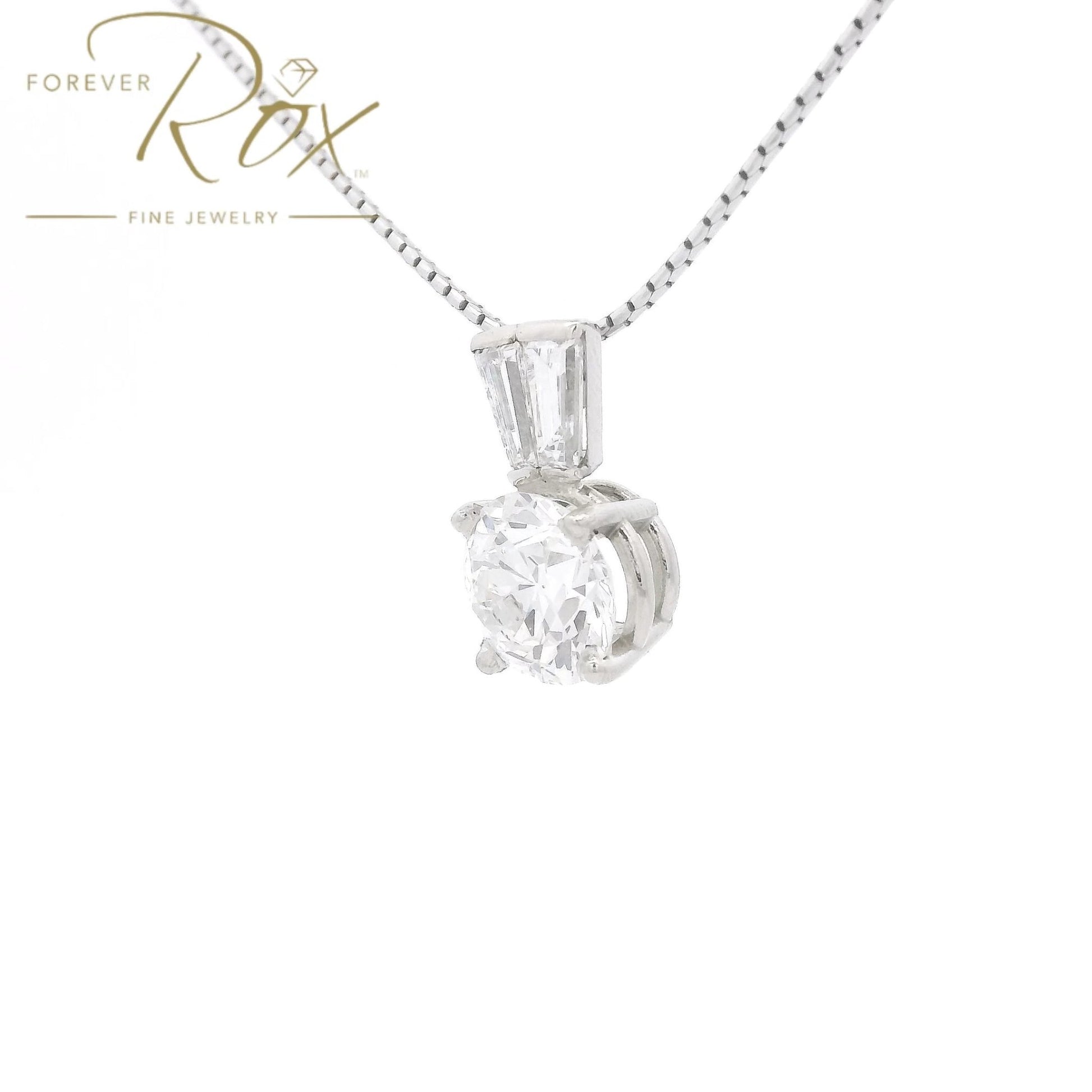 Custom Round & Tapered Baguette Diamond Pendant - Forever Rox