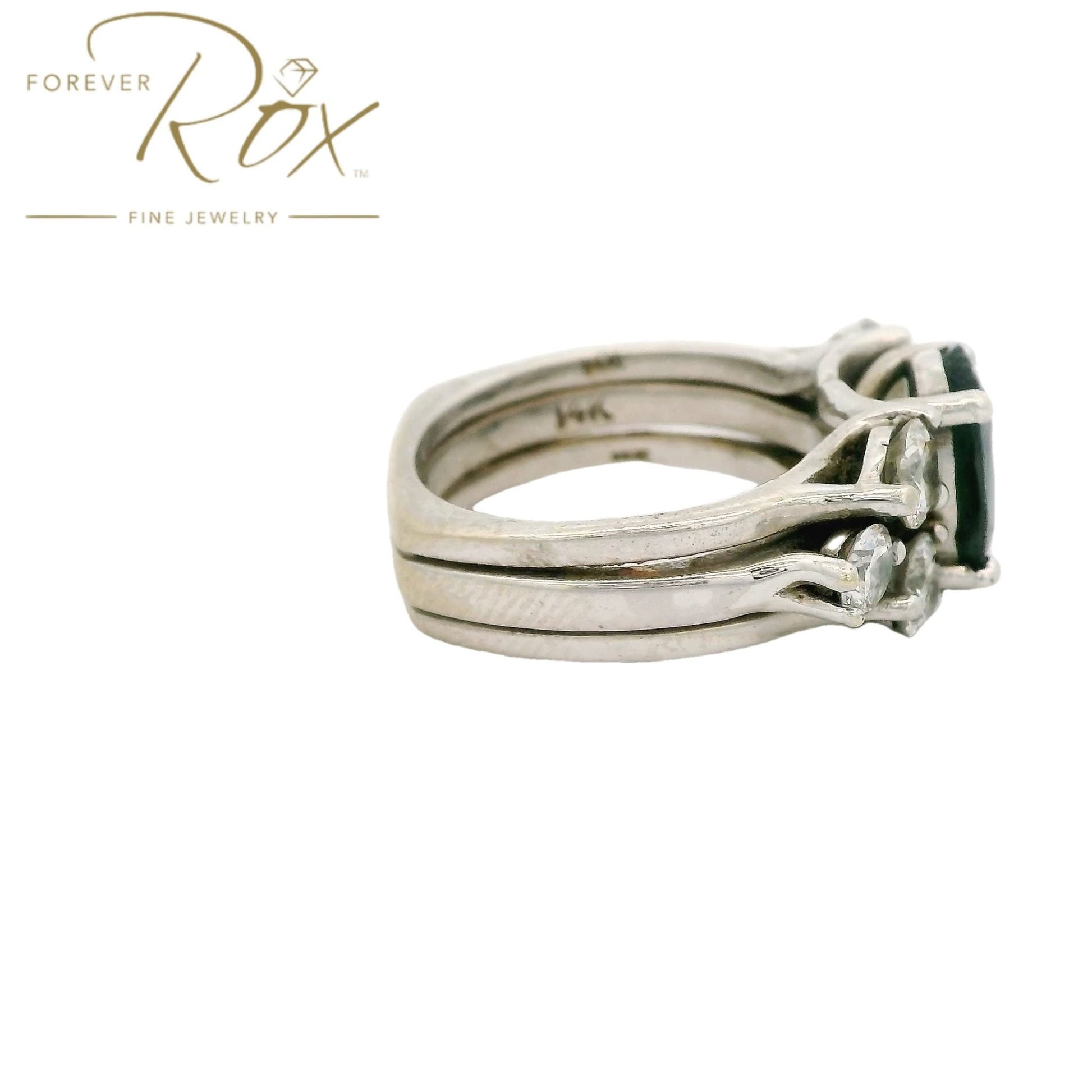Custom Sapphire & Diamond Wedding Ring With Diamond Bands Soldered on Each Side - Forever Rox