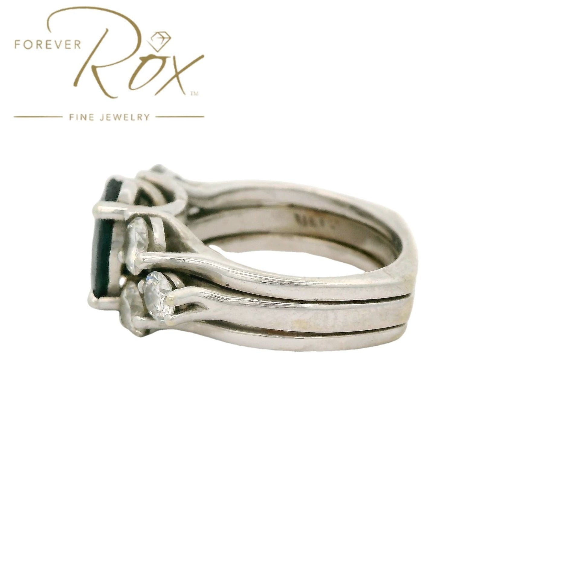 Custom Sapphire & Diamond Wedding Ring With Diamond Bands Soldered on Each Side - Forever Rox