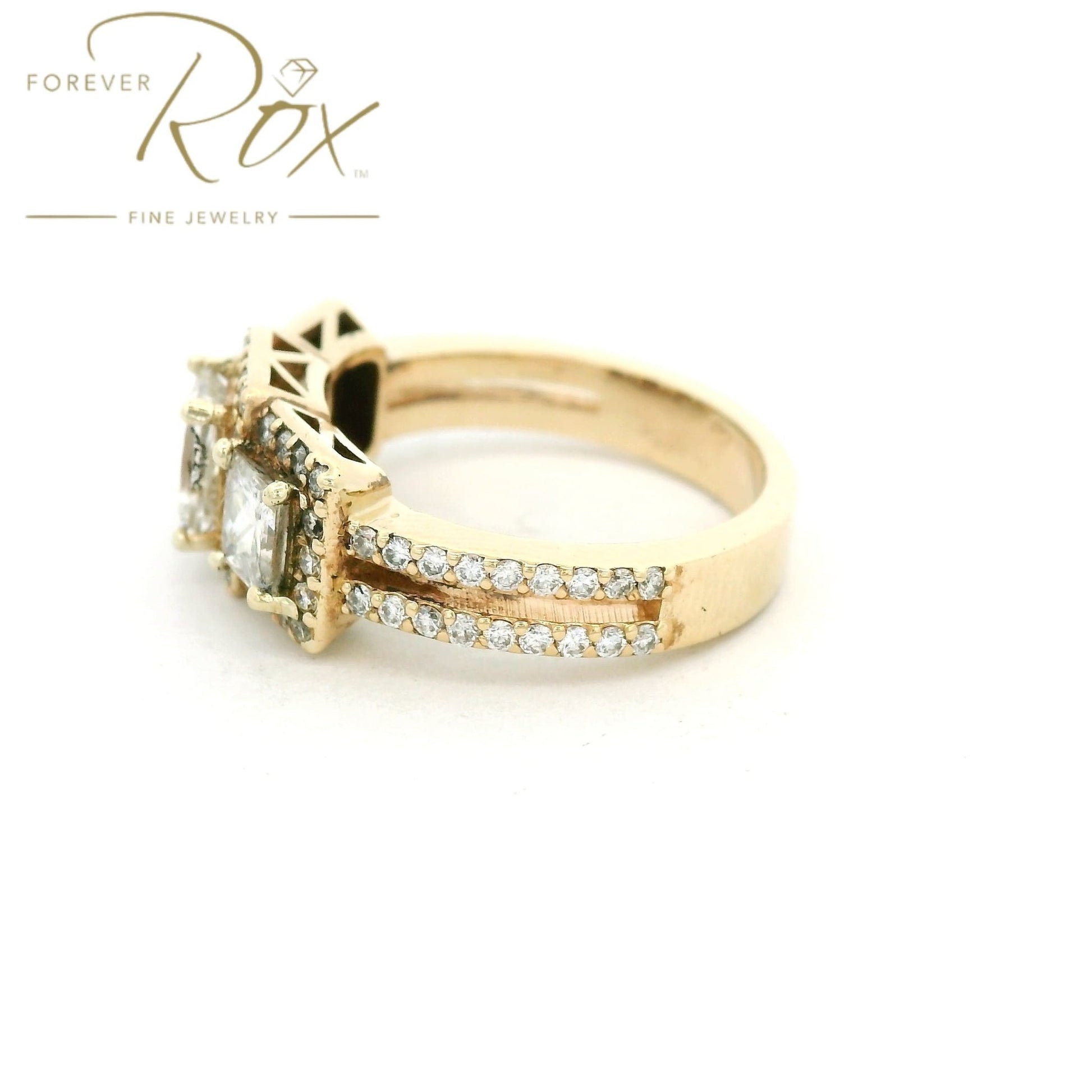 Custom Three Princess Cut Split Shank Diamond Wedding Ring - Forever Rox