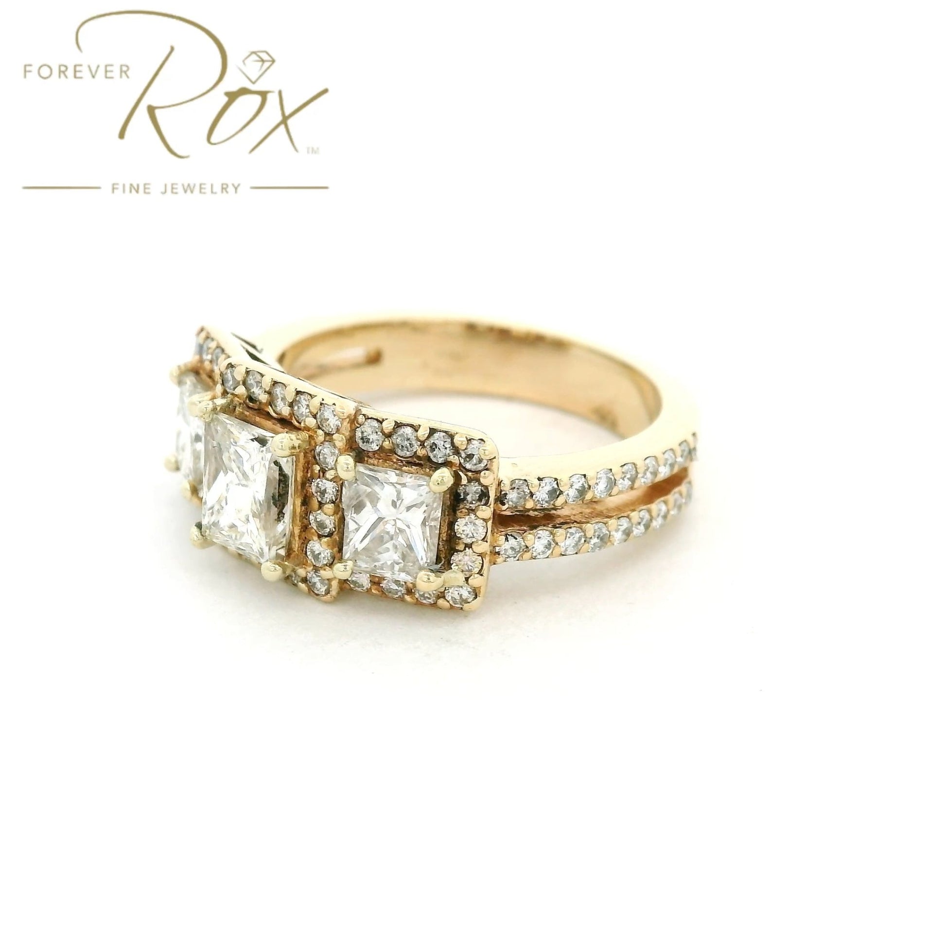 Custom Three Princess Cut Split Shank Diamond Wedding Ring - Forever Rox