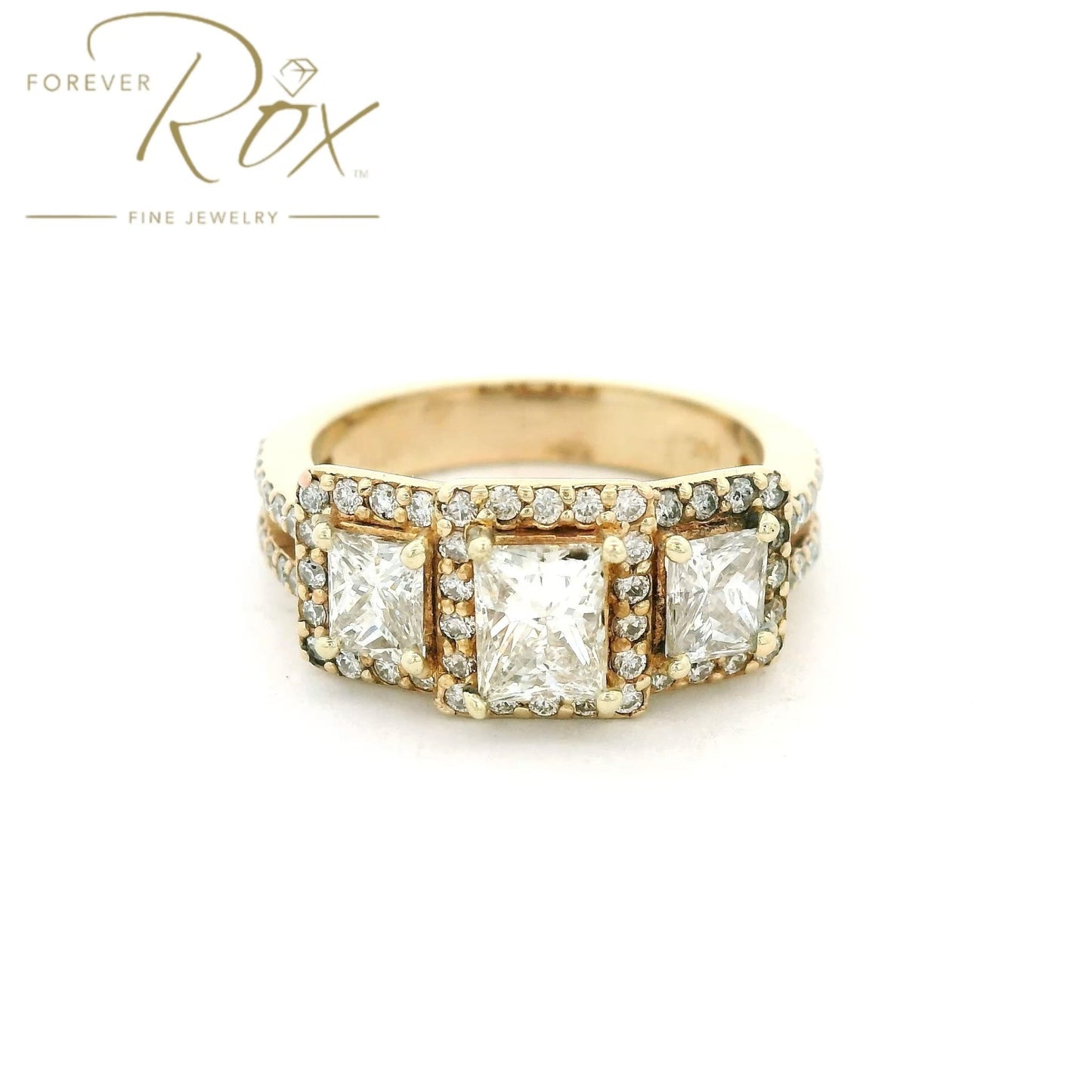 Custom Three Princess Cut Split Shank Diamond Wedding Ring - Forever Rox