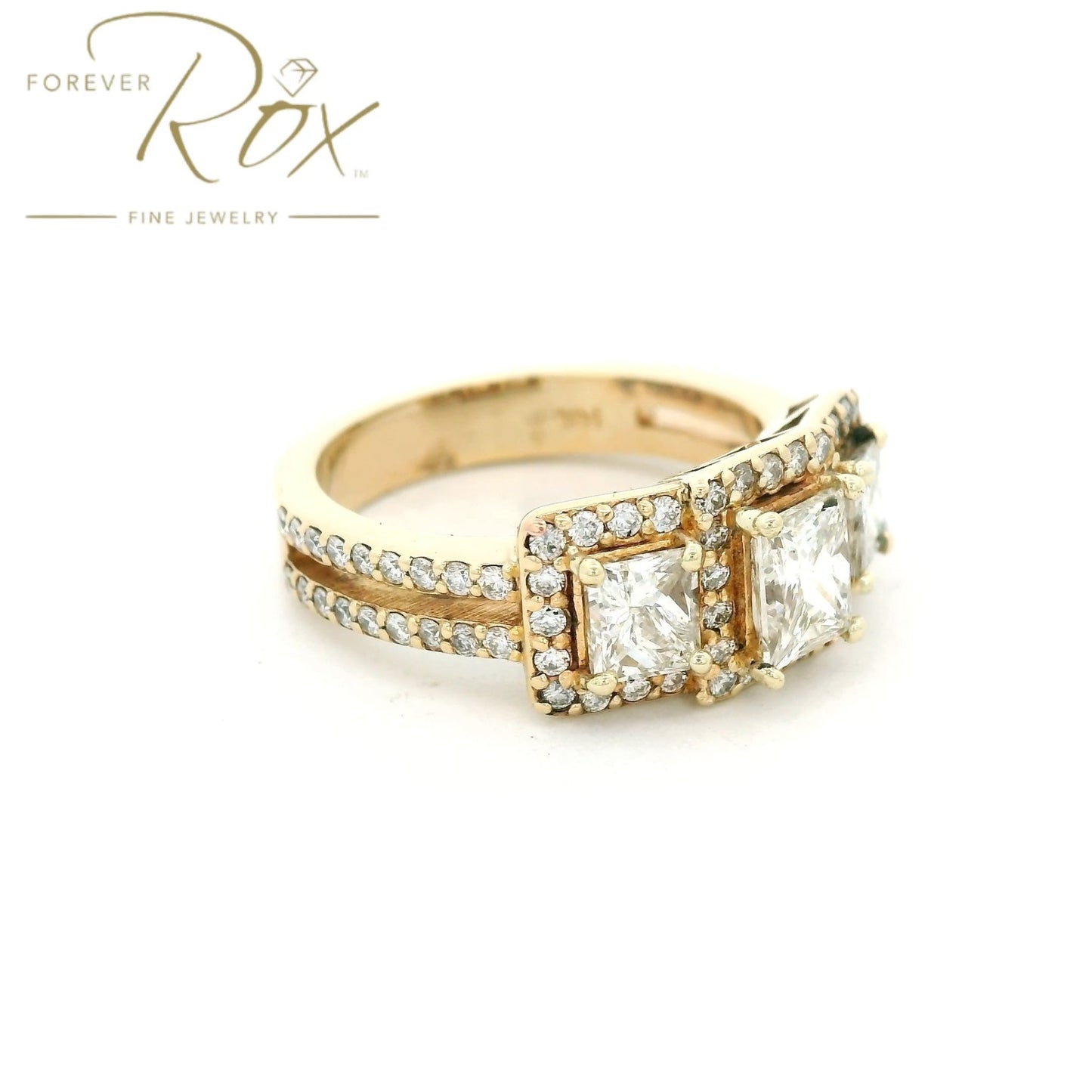 Custom Three Princess Cut Split Shank Diamond Wedding Ring - Forever Rox