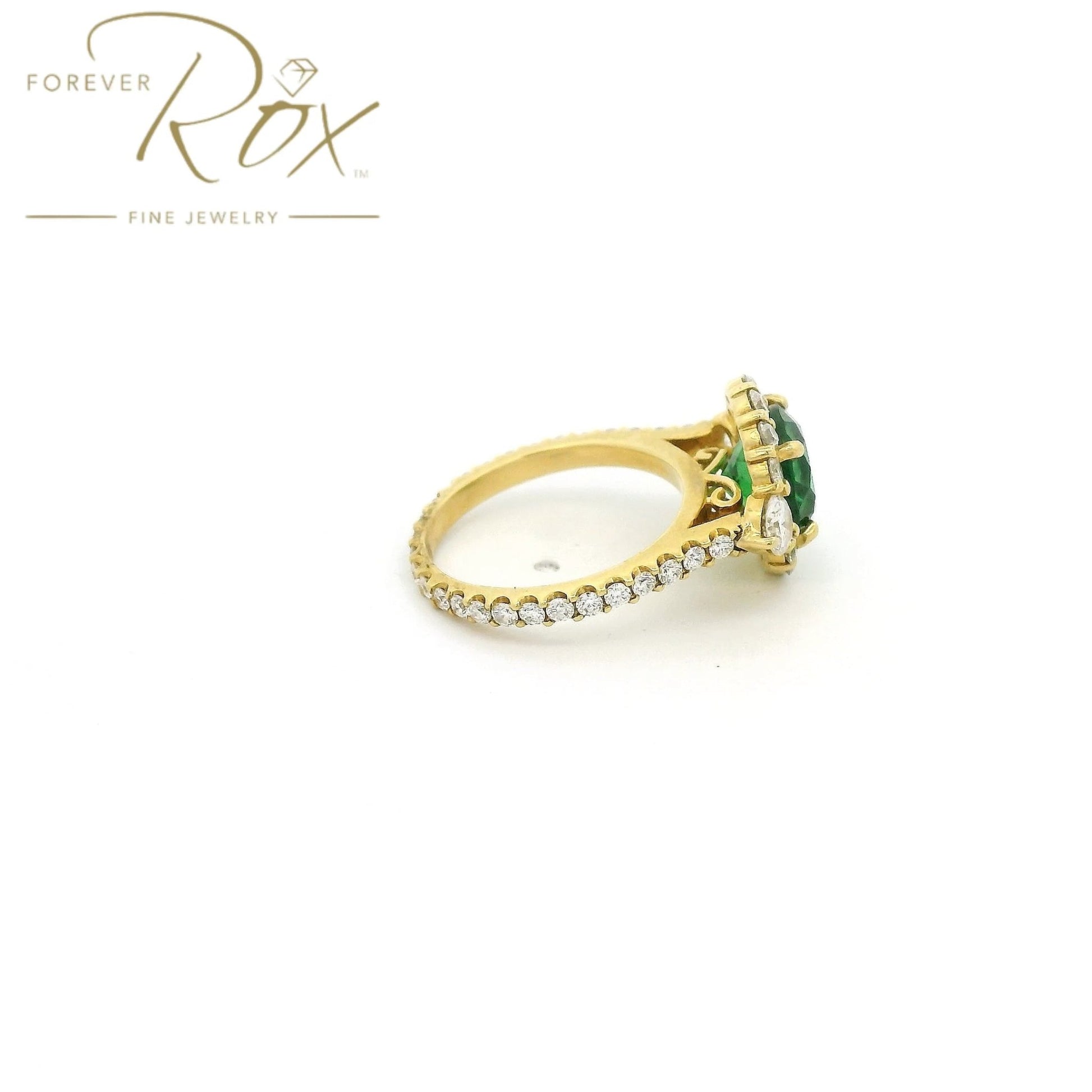 Custom Tsavorite Ring With Diamond Halo & Diamond Eternity Shank - Forever Rox Fine Jewelry