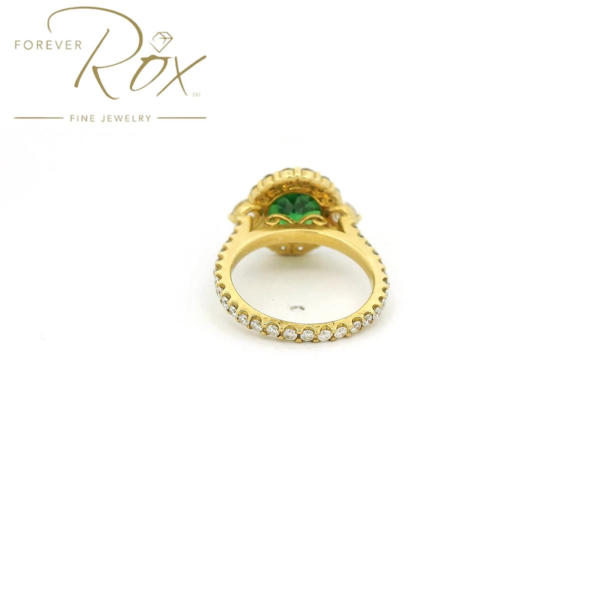 Custom Tsavorite Ring With Diamond Halo & Diamond Eternity Shank - Forever Rox Fine Jewelry