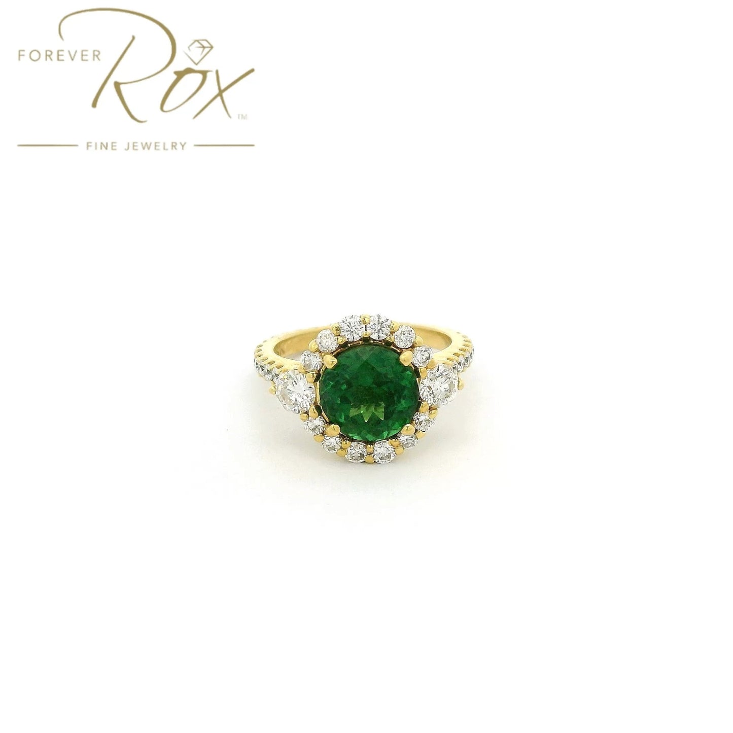 Custom Tsavorite Ring With Diamond Halo & Diamond Eternity Shank - Forever Rox Fine Jewelry