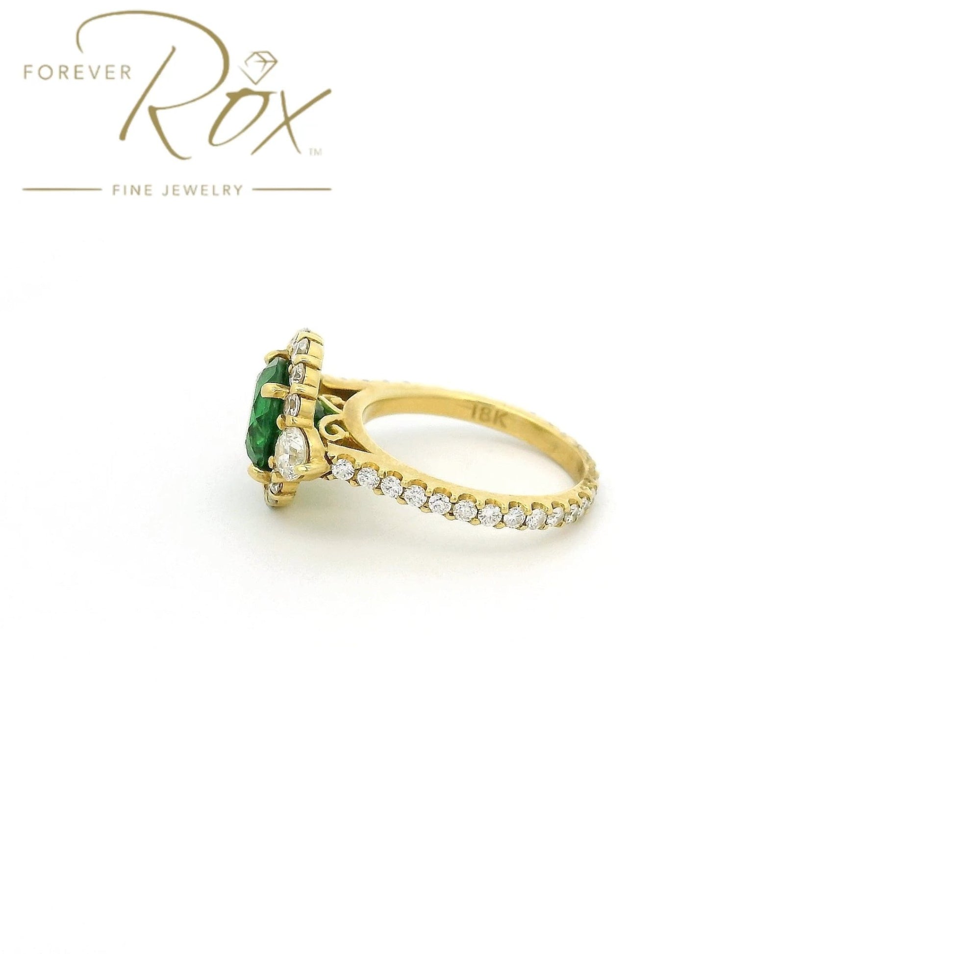 Custom Tsavorite Ring With Diamond Halo & Diamond Eternity Shank - Forever Rox Fine Jewelry