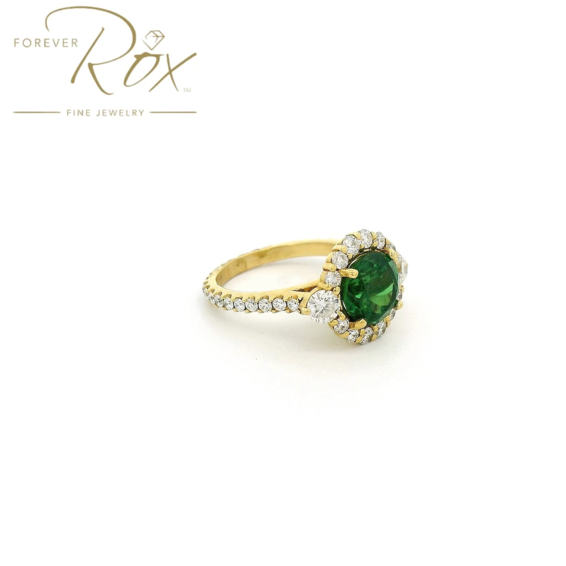 Custom Tsavorite Ring With Diamond Halo & Diamond Eternity Shank - Forever Rox Fine Jewelry