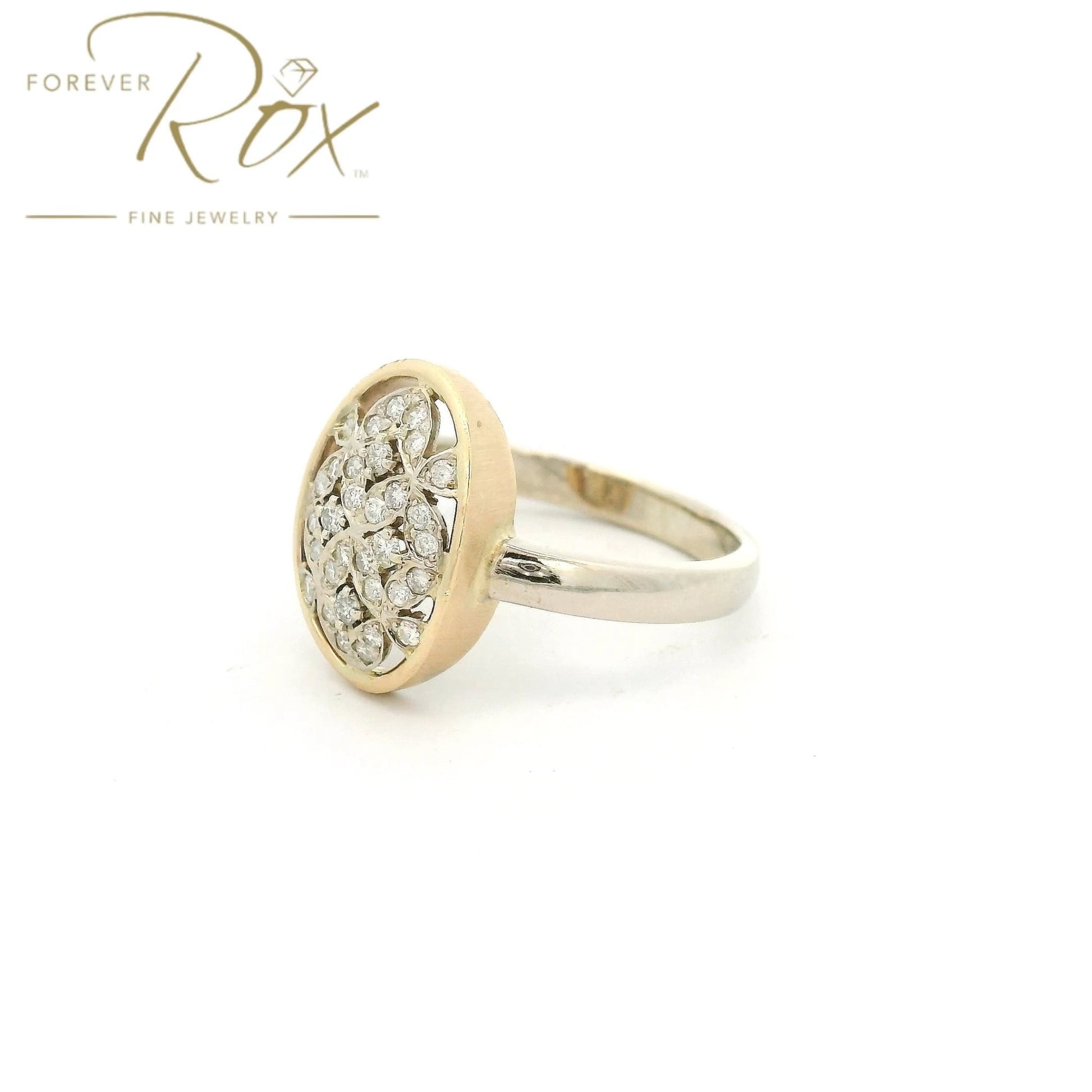 Custom Two Tone Vintage Floral Design Diamond Ring - Forever Rox Fine Jewelry