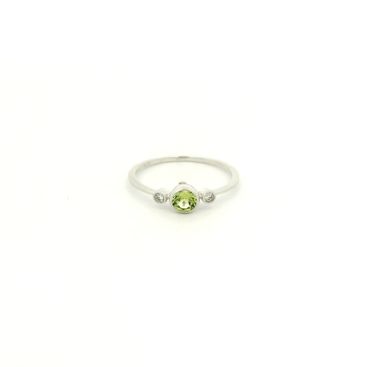 Dainty Milgrain Bezel Set Round Cut Peridot & Diamond Ring - Forever Rox Fine Jewelry