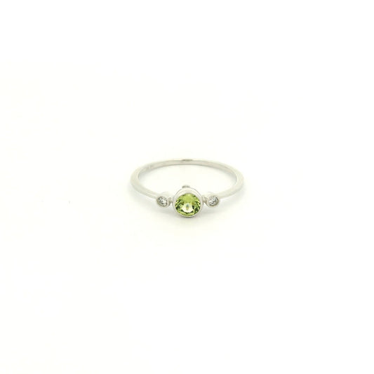 Dainty Milgrain Bezel Set Round Cut Peridot & Diamond Ring - Forever Rox Fine Jewelry