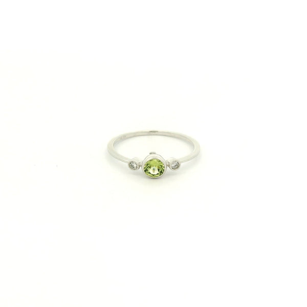 Dainty Milgrain Bezel Set Round Cut Peridot & Diamond Ring - Forever Rox Fine Jewelry
