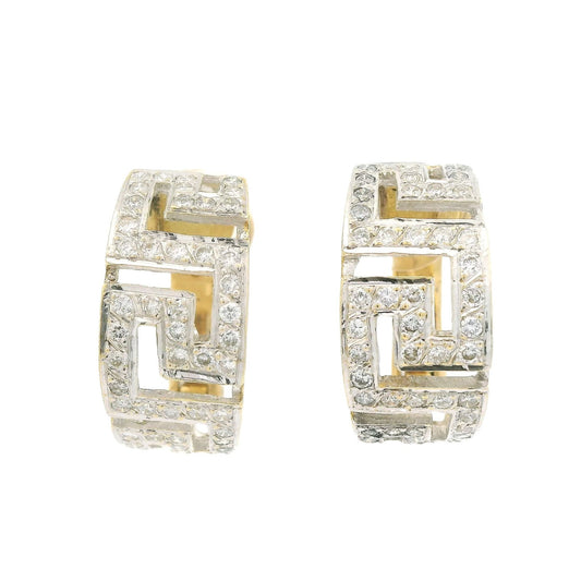 Diamond Egyptian/Greek Key Design Half Hoop Earrings - Forever Rox