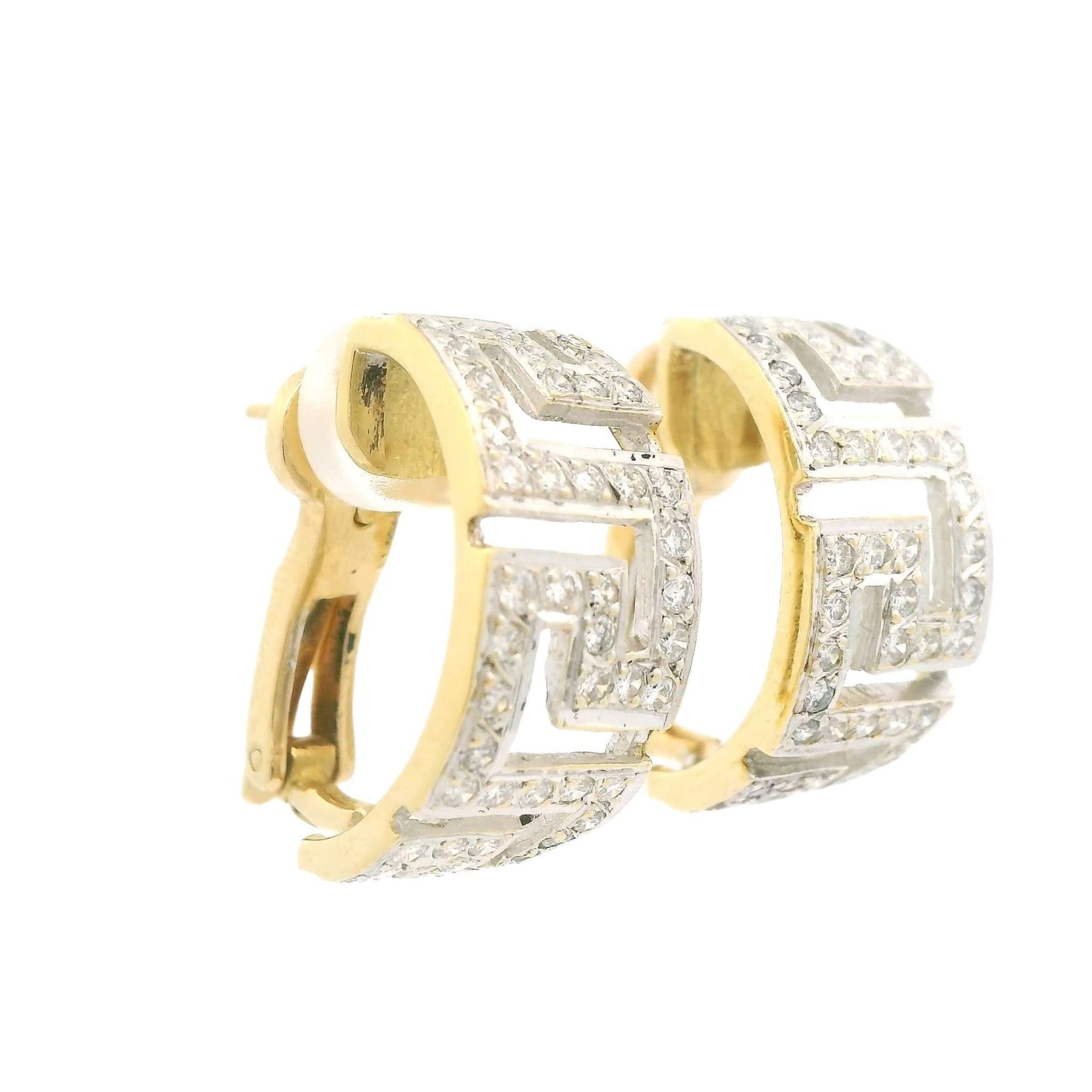 Diamond Egyptian/Greek Key Design Half Hoop Earrings - Forever Rox