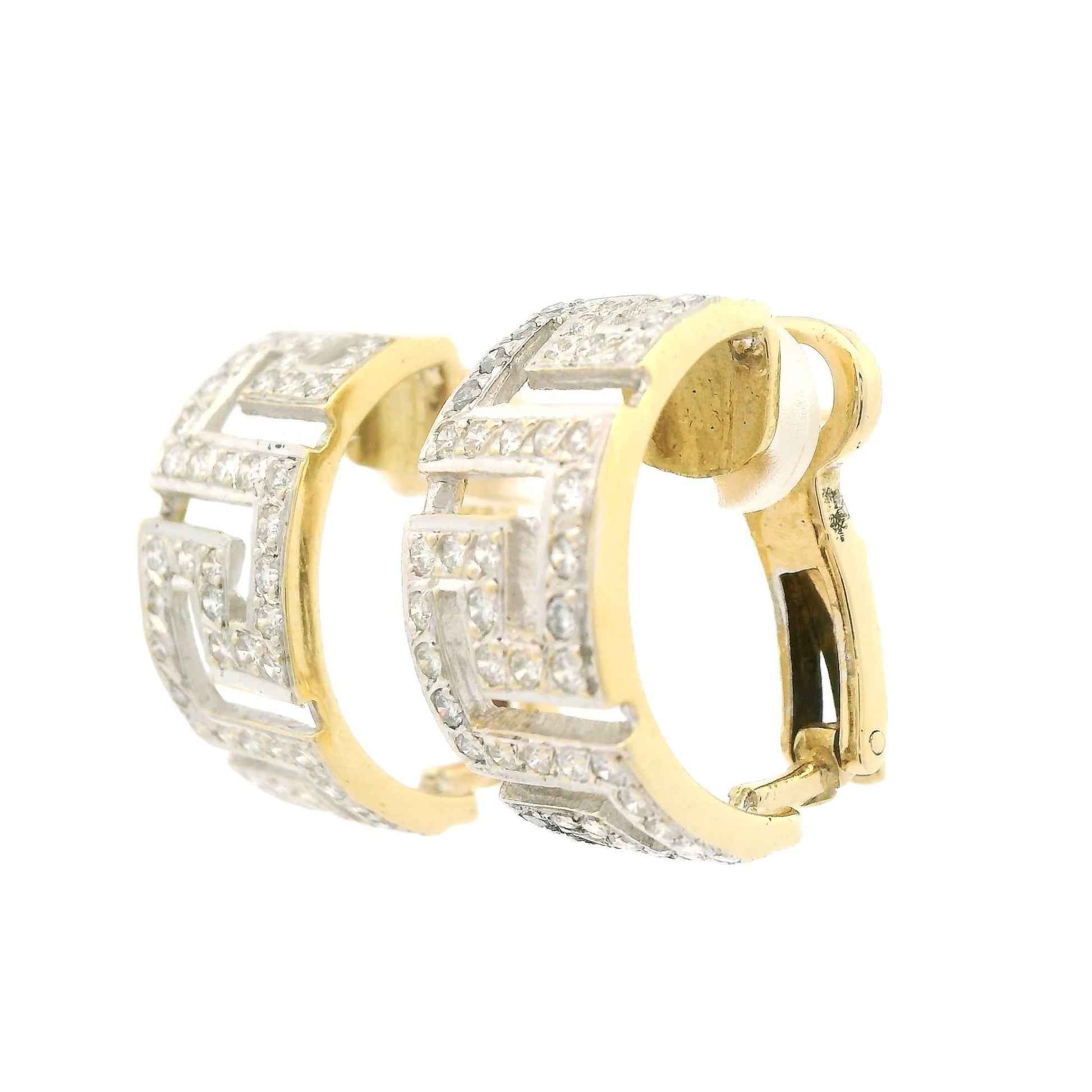 Diamond Egyptian/Greek Key Design Half Hoop Earrings - Forever Rox