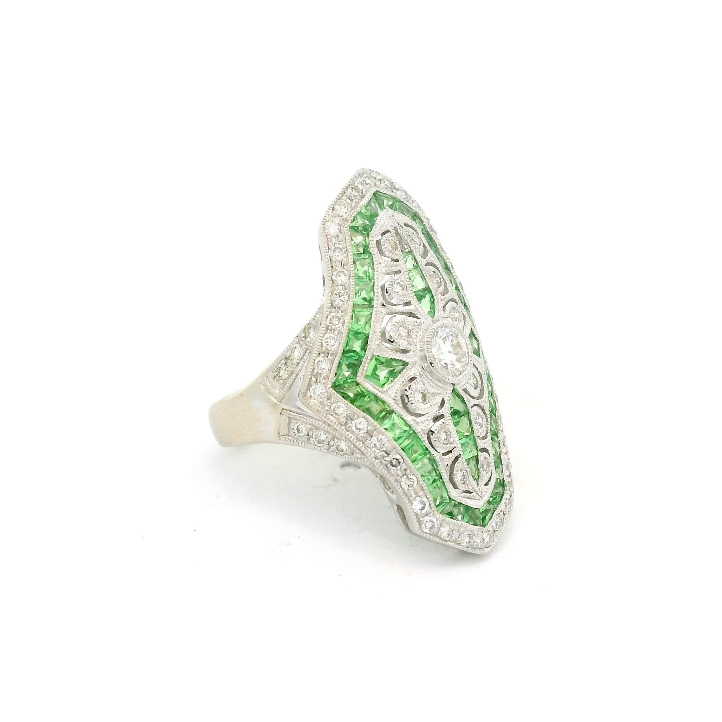 Diamond & Tsavorite Art Deco Style Ring - Forever Rox