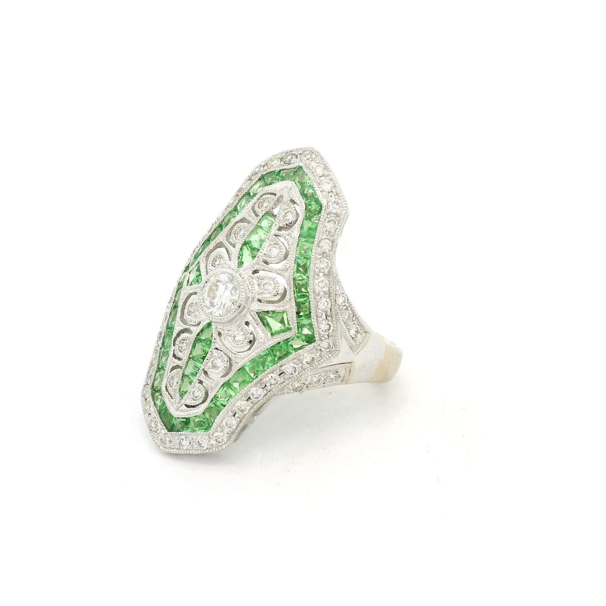 Diamond & Tsavorite Art Deco Style Ring - Forever Rox