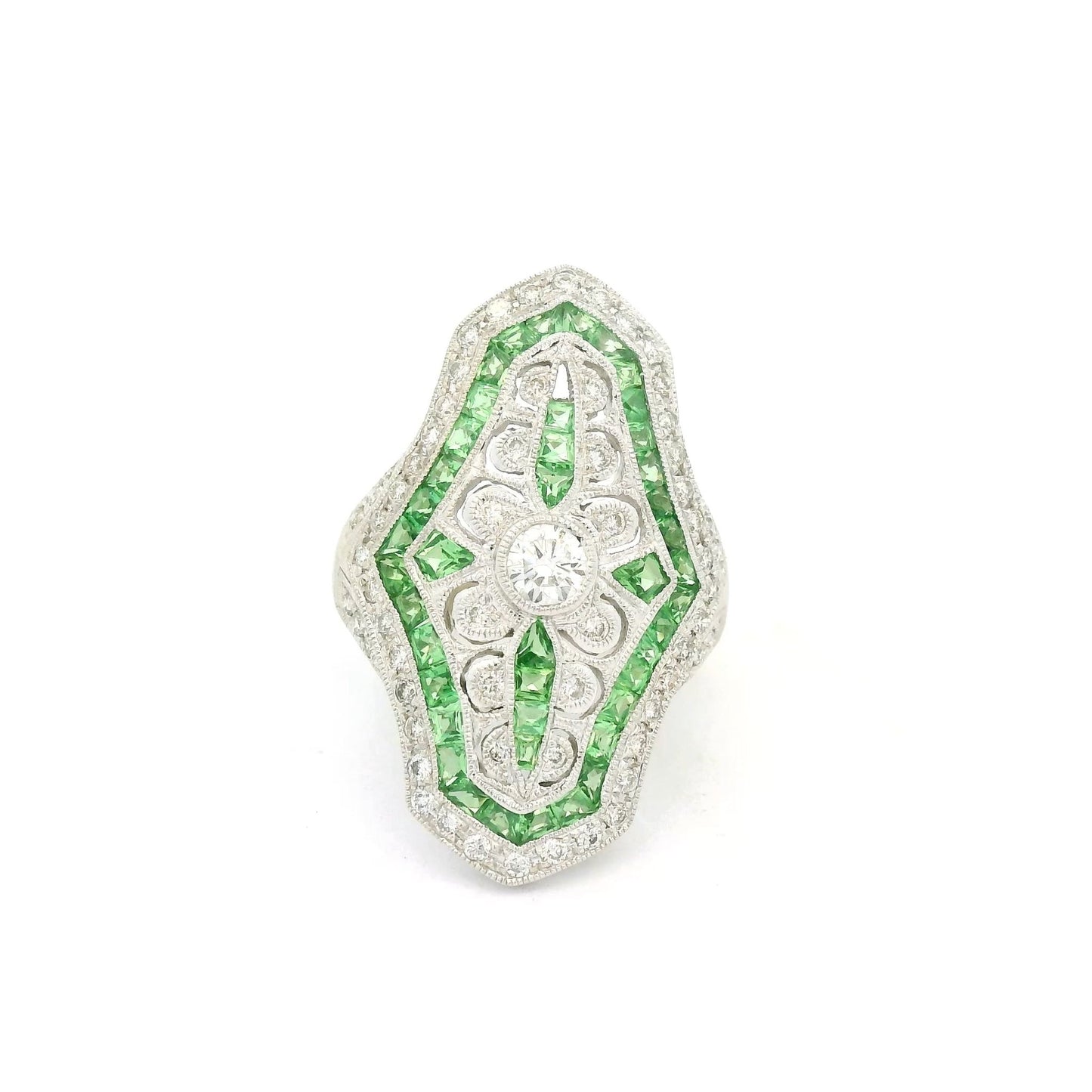 Diamond & Tsavorite Art Deco Style Ring - Forever Rox