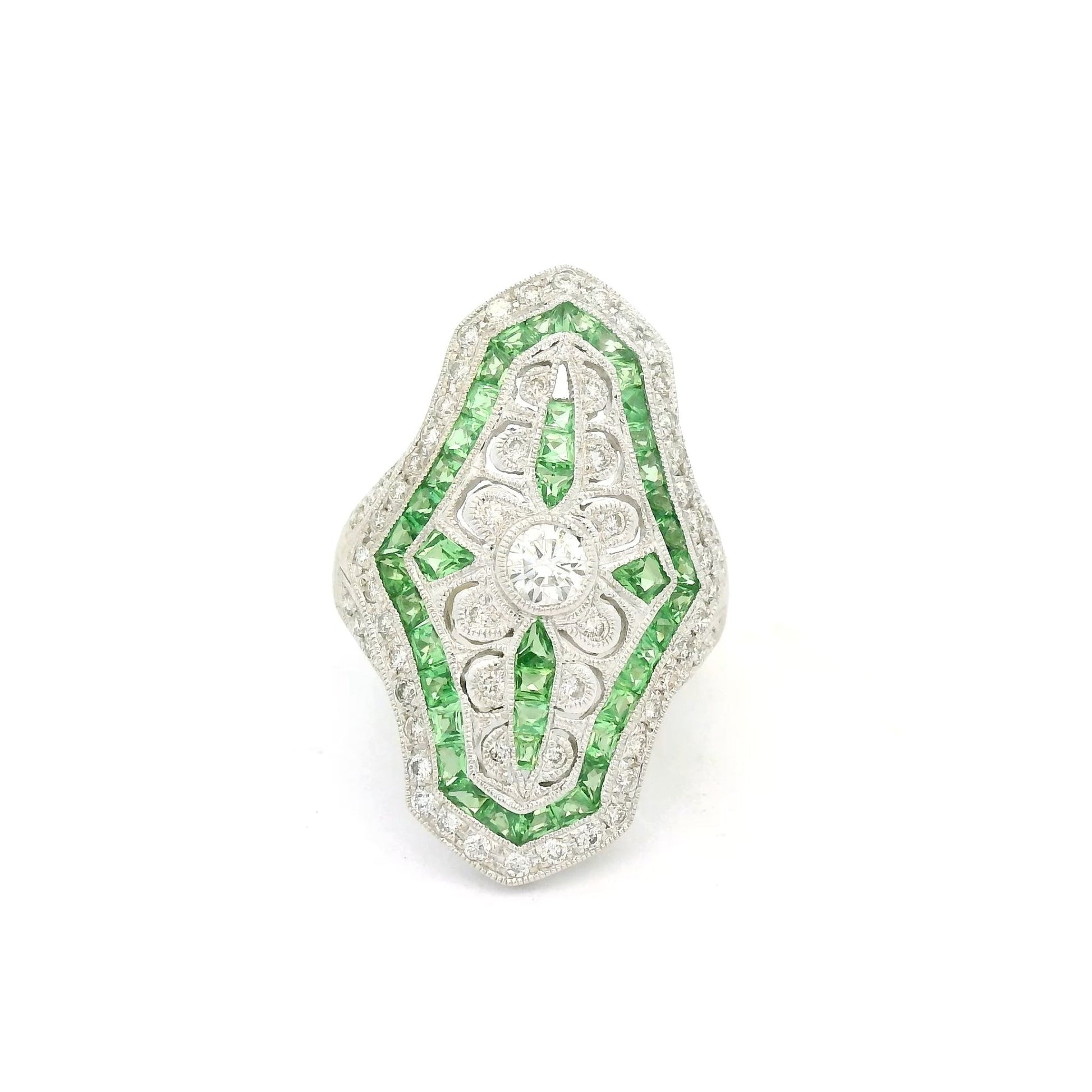 Diamond & Tsavorite Art Deco Style Ring - Forever Rox