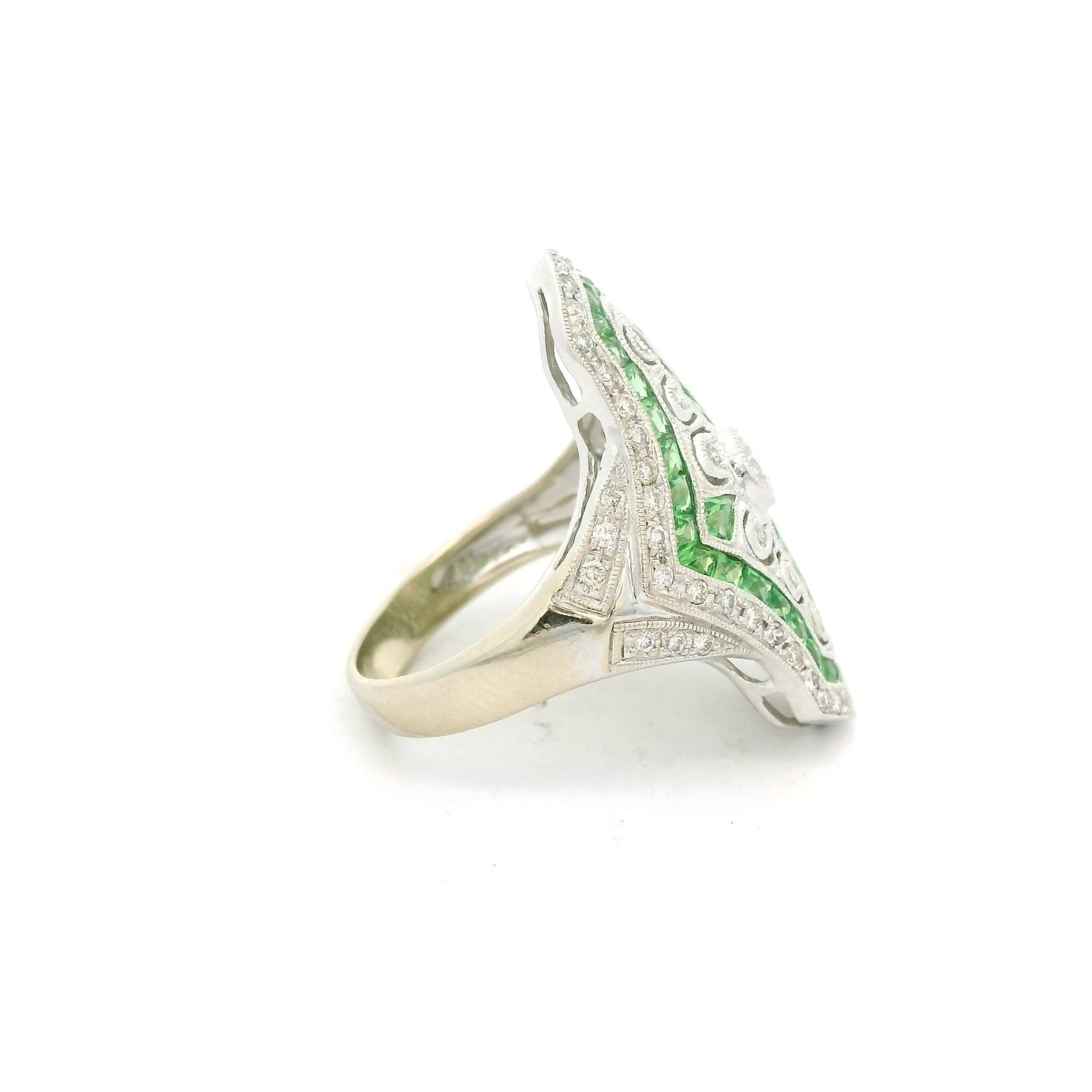 Diamond & Tsavorite Art Deco Style Ring - Forever Rox