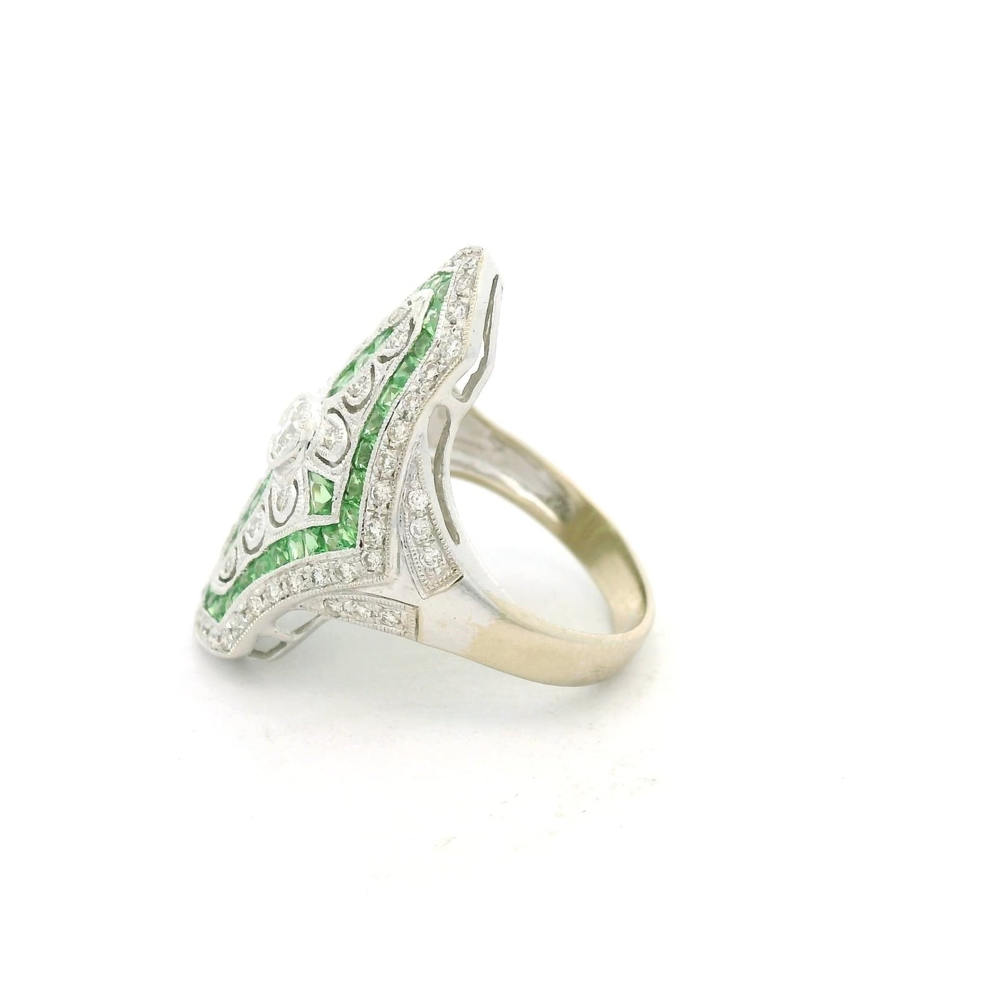 Diamond & Tsavorite Art Deco Style Ring - Forever Rox