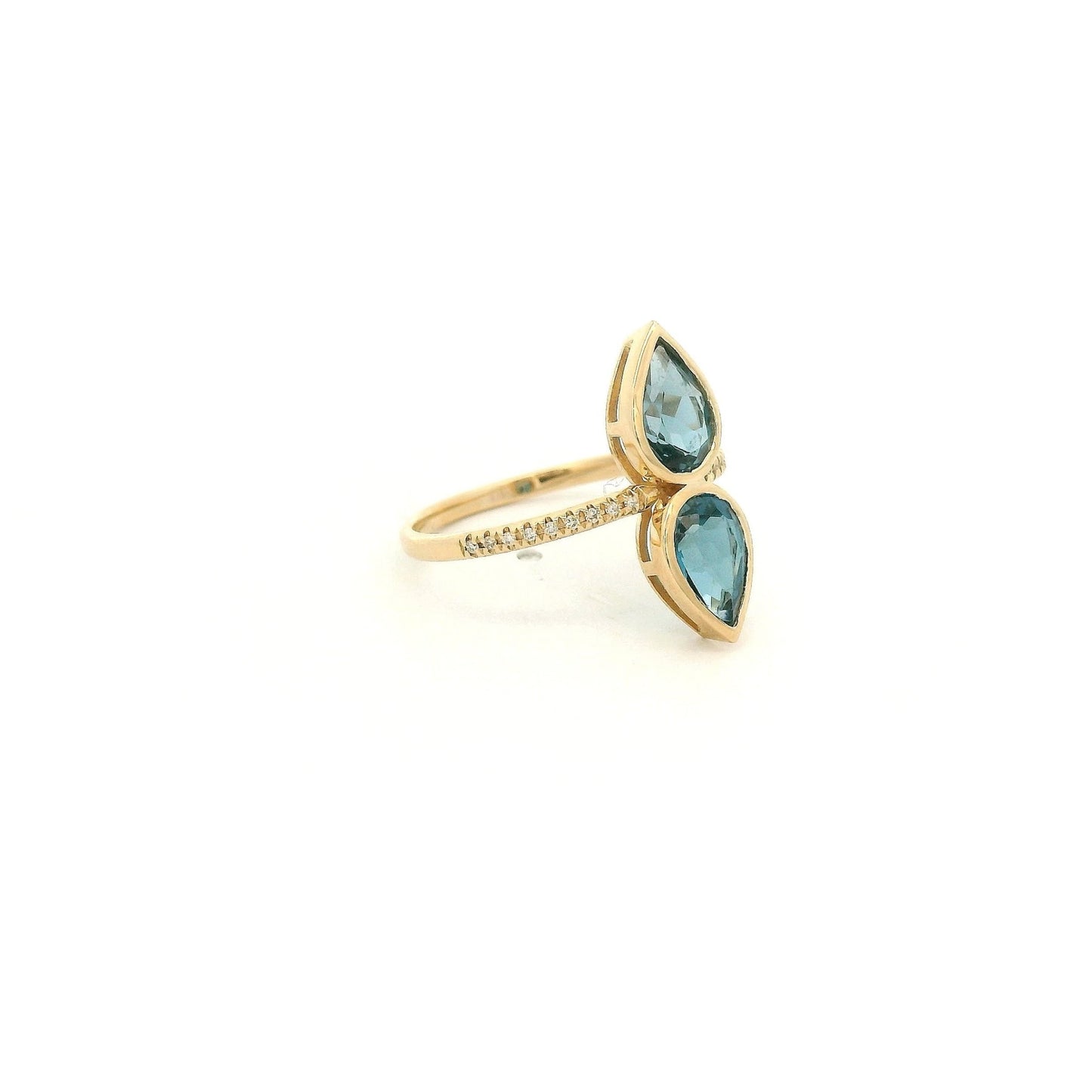 Double Bezel Set Pear Cut London Blue Topaz & Diamond Ring - Forever Rox Fine Jewelry