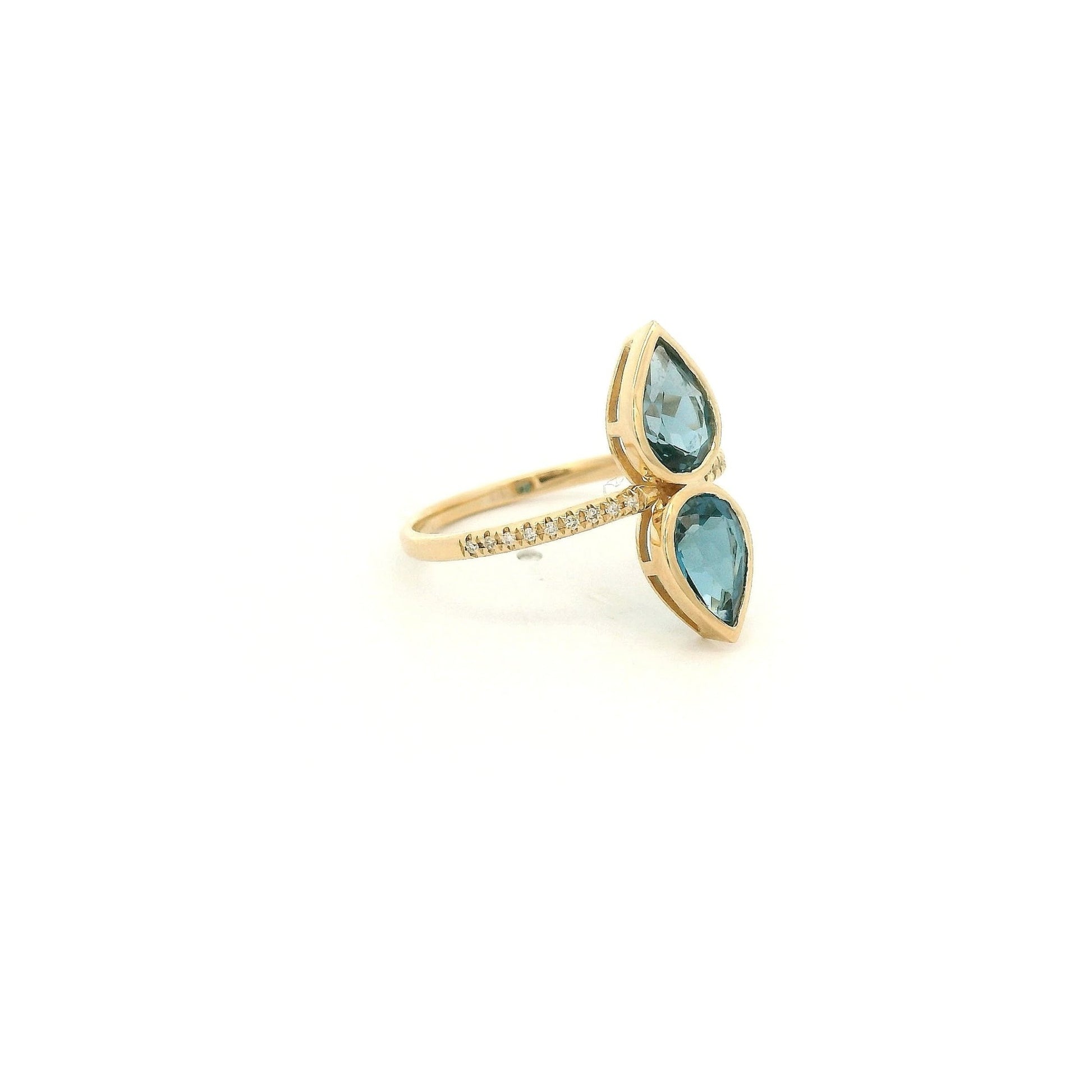 Double Bezel Set Pear Cut London Blue Topaz & Diamond Ring - Forever Rox Fine Jewelry