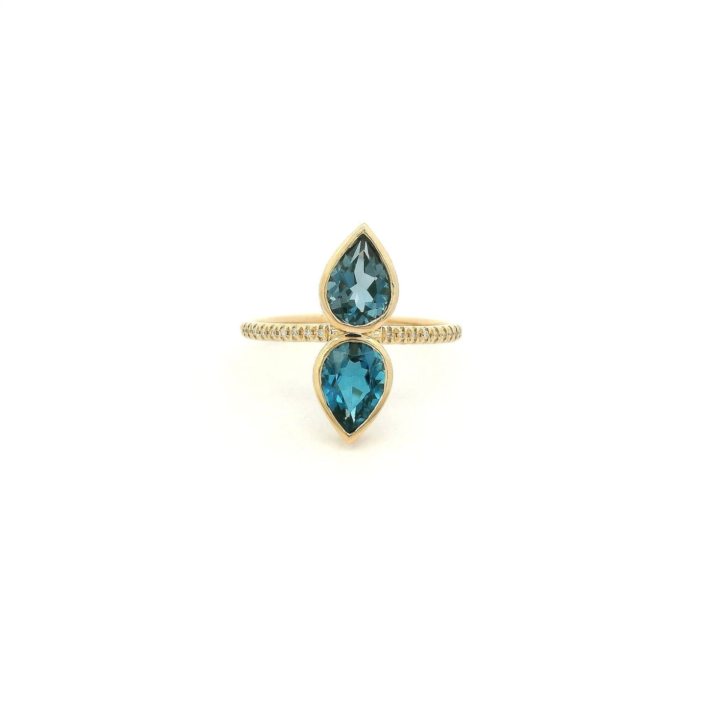 Double Bezel Set Pear Cut London Blue Topaz & Diamond Ring - Forever Rox Fine Jewelry