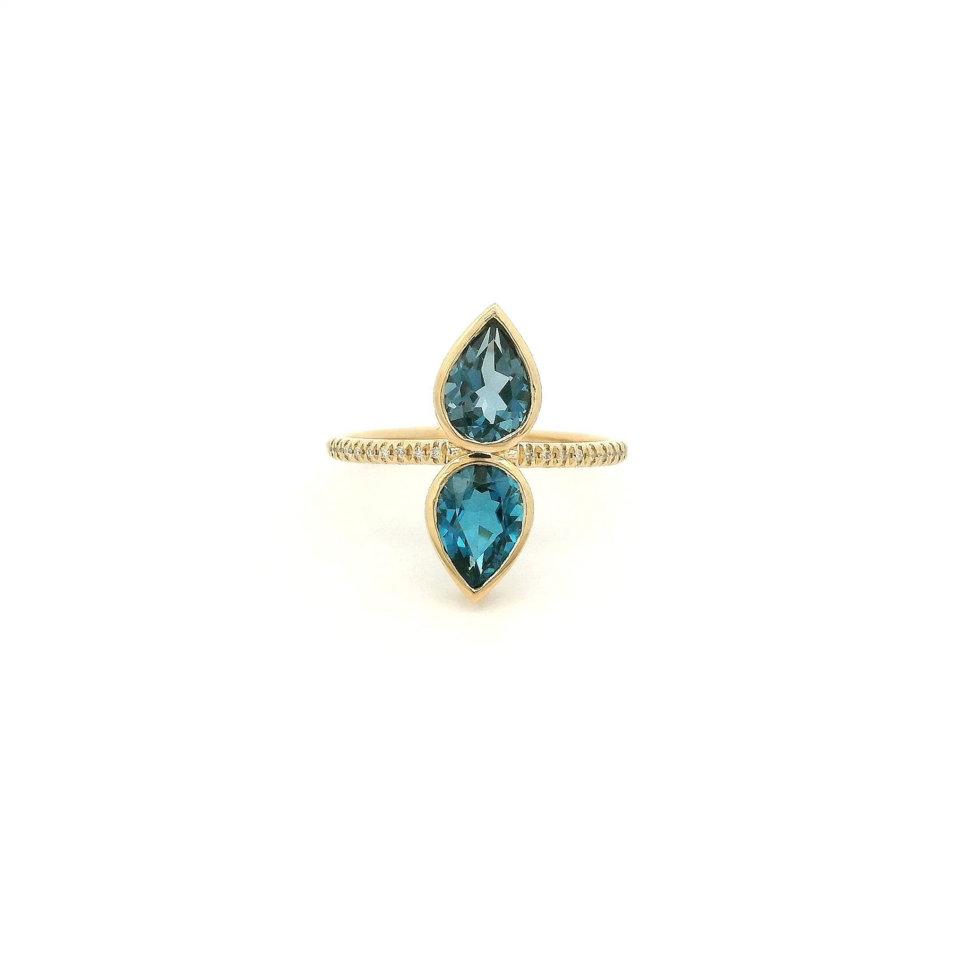 Double Bezel Set Pear Cut London Blue Topaz & Diamond Ring - Forever Rox Fine Jewelry