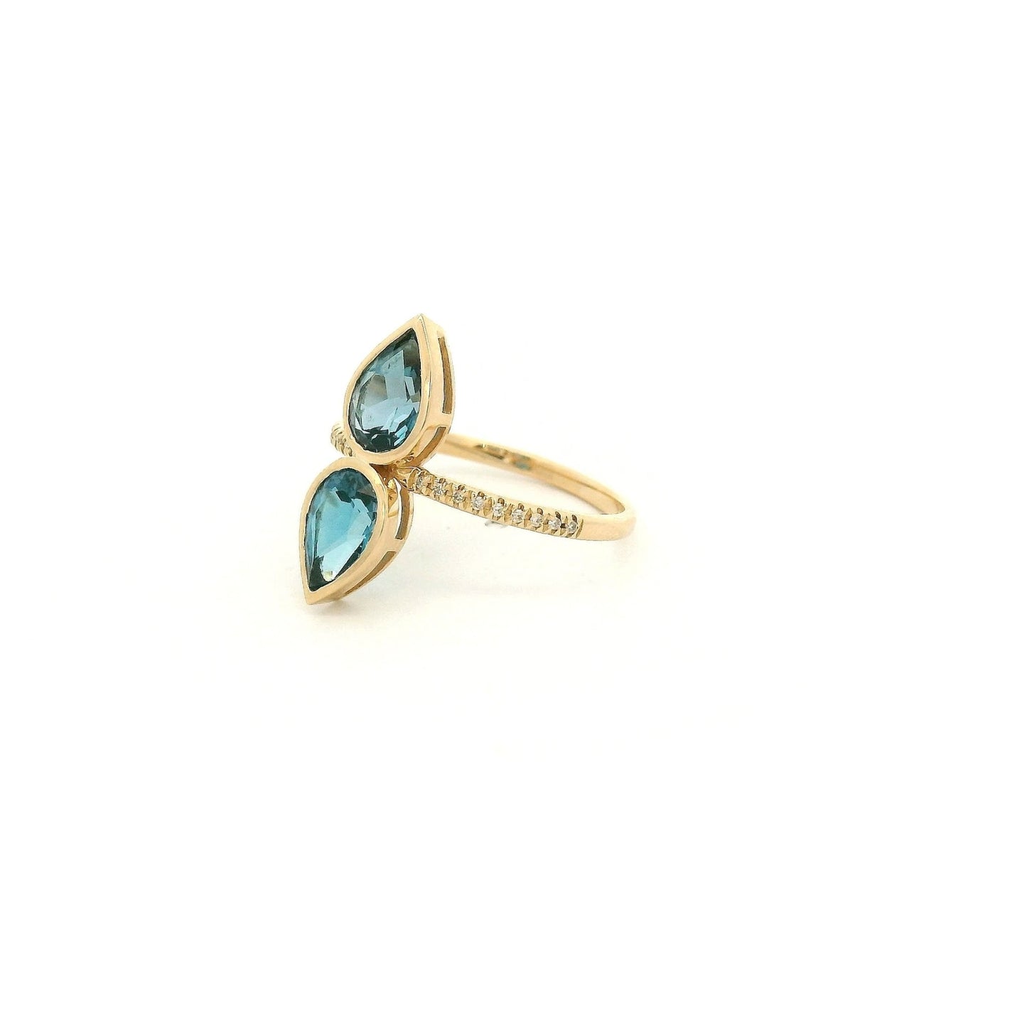 Double Bezel Set Pear Cut London Blue Topaz & Diamond Ring - Forever Rox Fine Jewelry