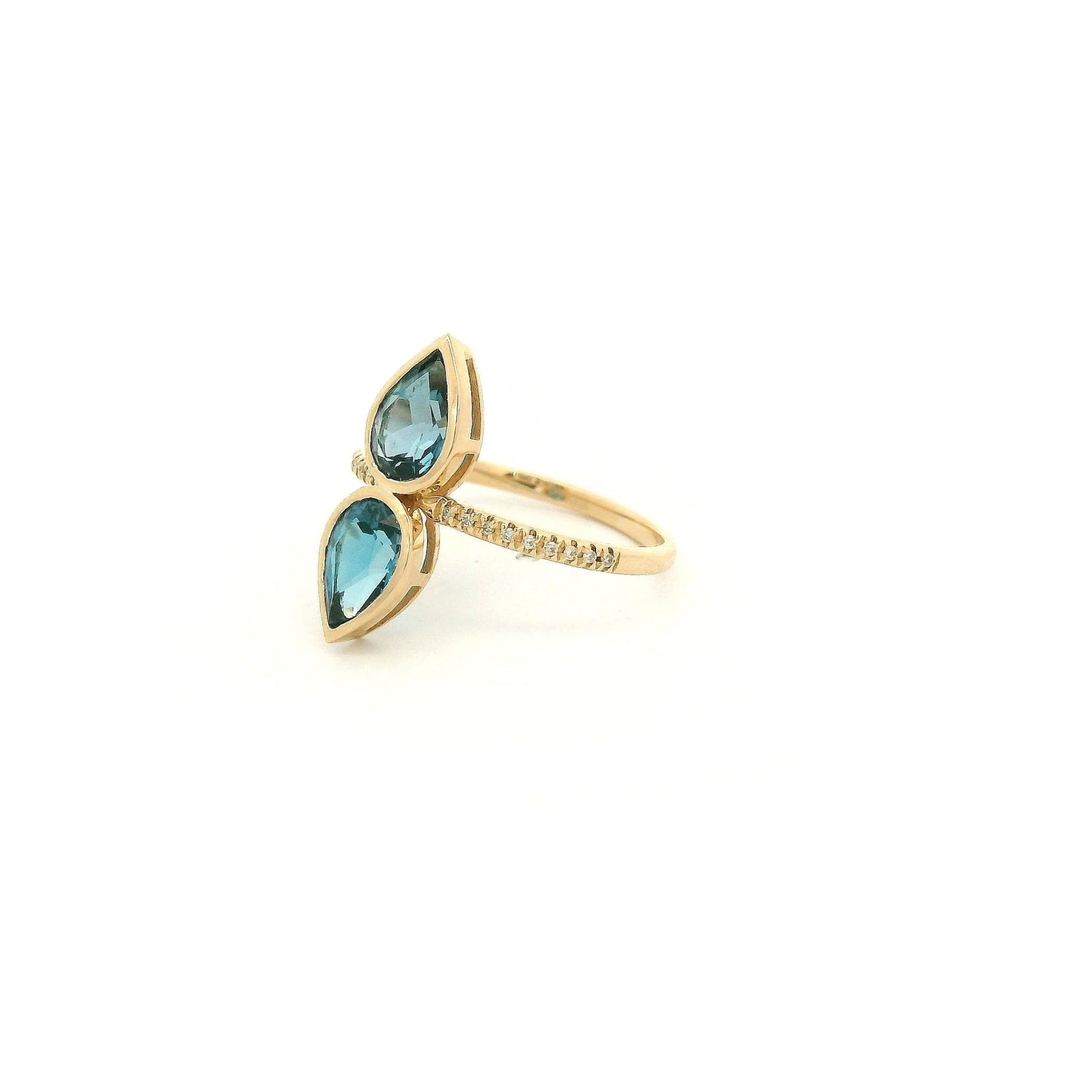 Double Bezel Set Pear Cut London Blue Topaz & Diamond Ring - Forever Rox Fine Jewelry