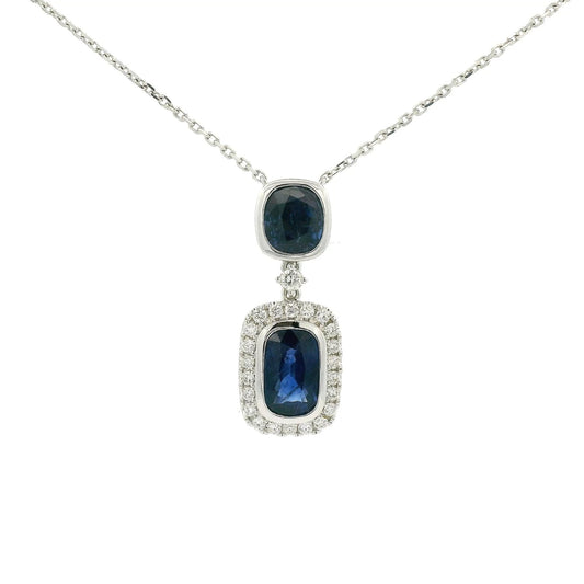 Double Blue Sapphire & Diamond Necklace with Diamond By The Yard Chain - Forever Rox Fine Jewelry